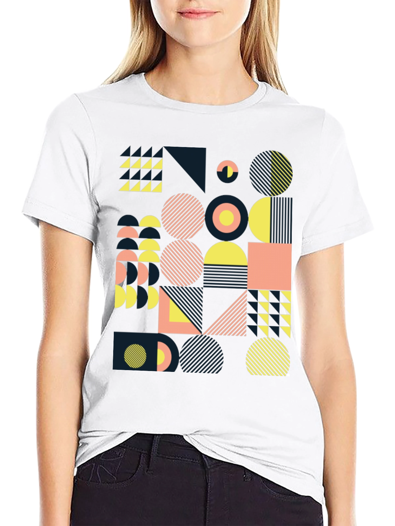 Geometric Pattern Black Tee - Modern Art Design