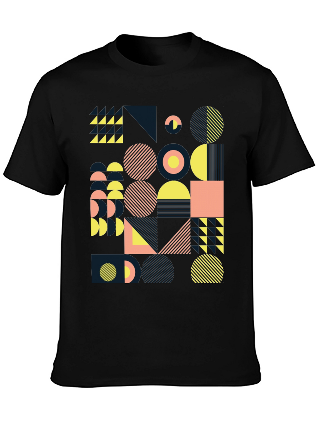Geometric Pattern Black Tee - Modern Art Design