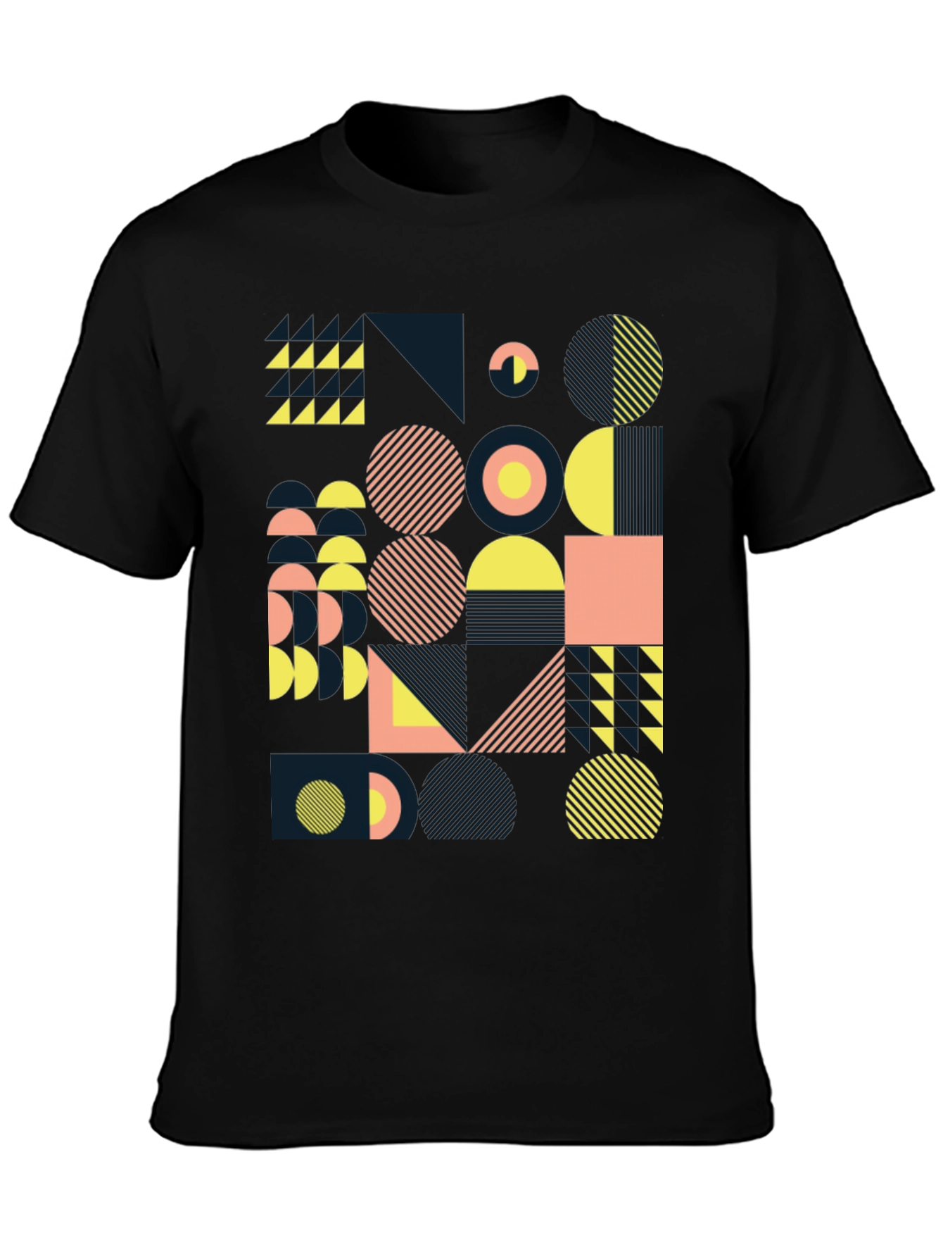 Geometric Pattern Black Tee - Modern Art Design