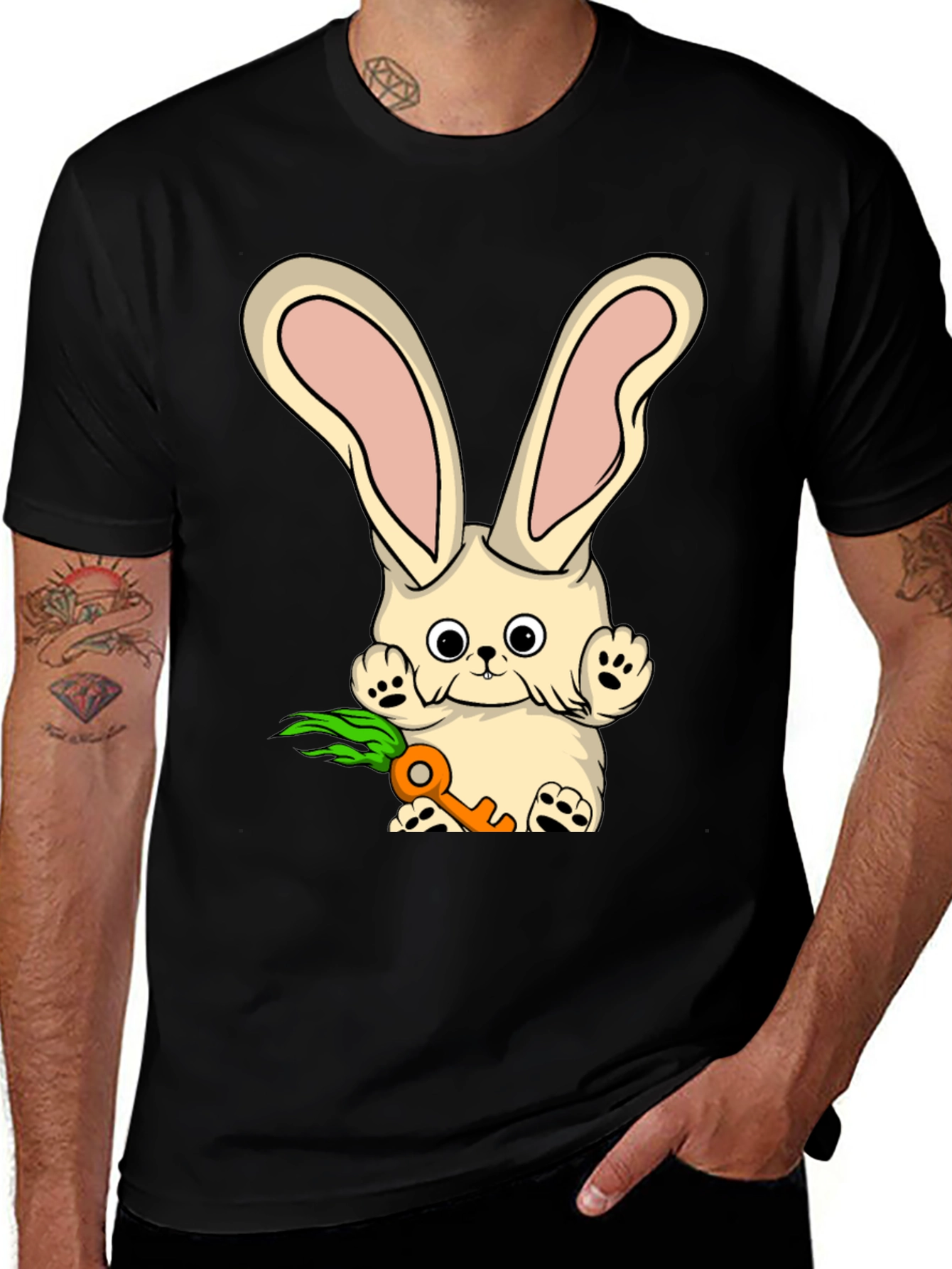 Bunny with Carrot Key Graphic Tee - Cute and Unique