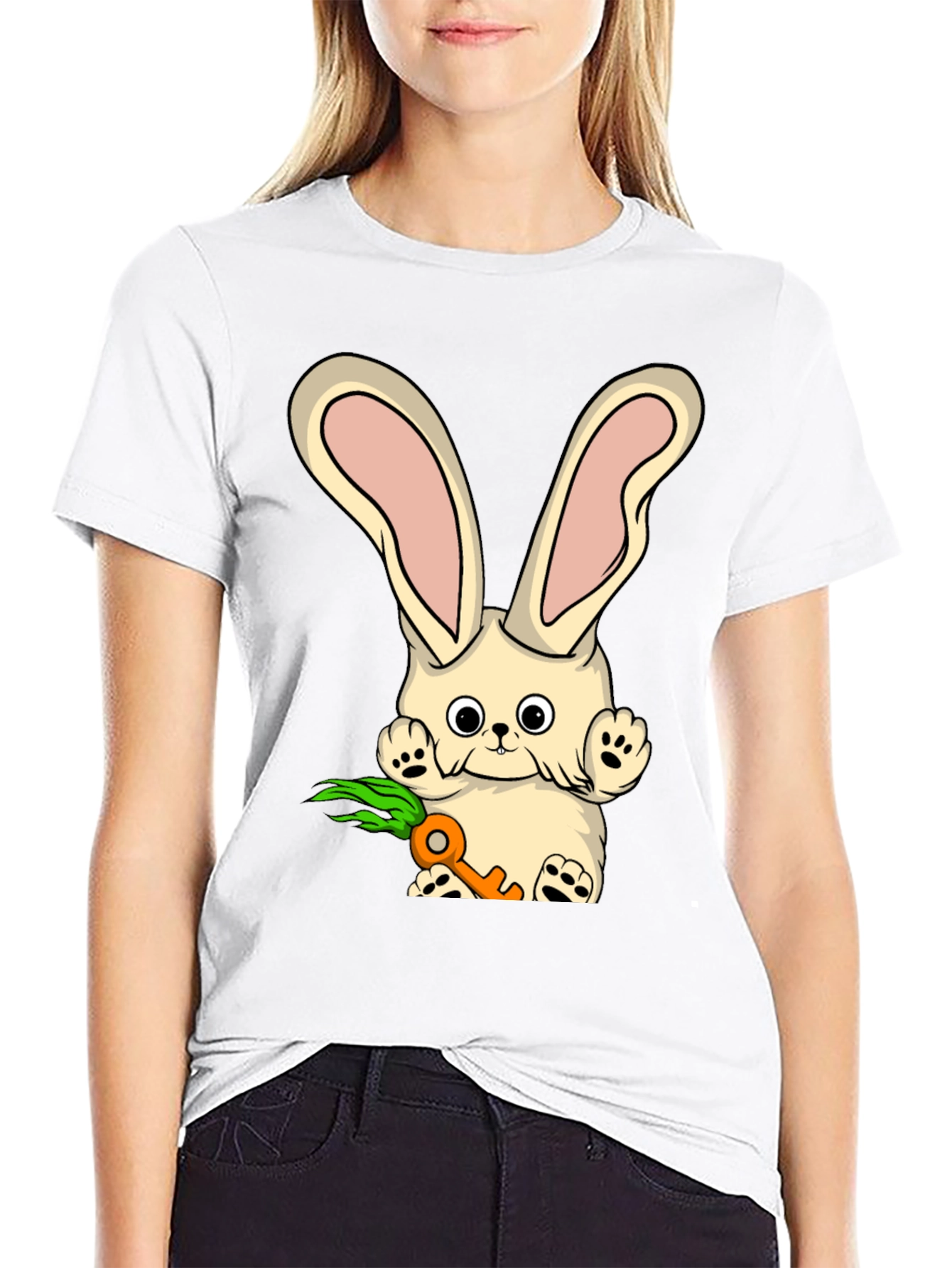 Bunny with Carrot Key Graphic Tee - Cute and Unique