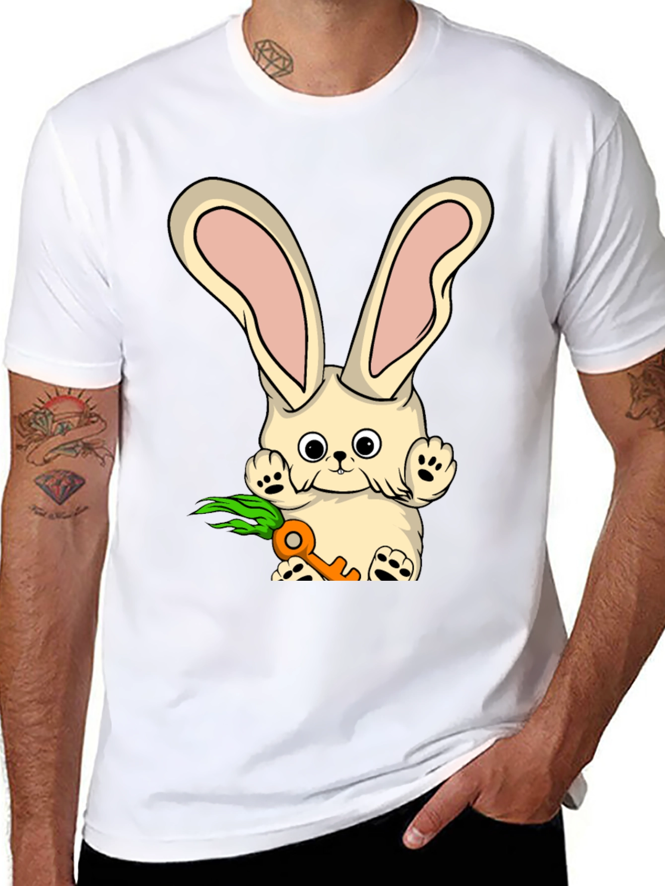 Bunny with Carrot Key Graphic Tee - Cute and Unique