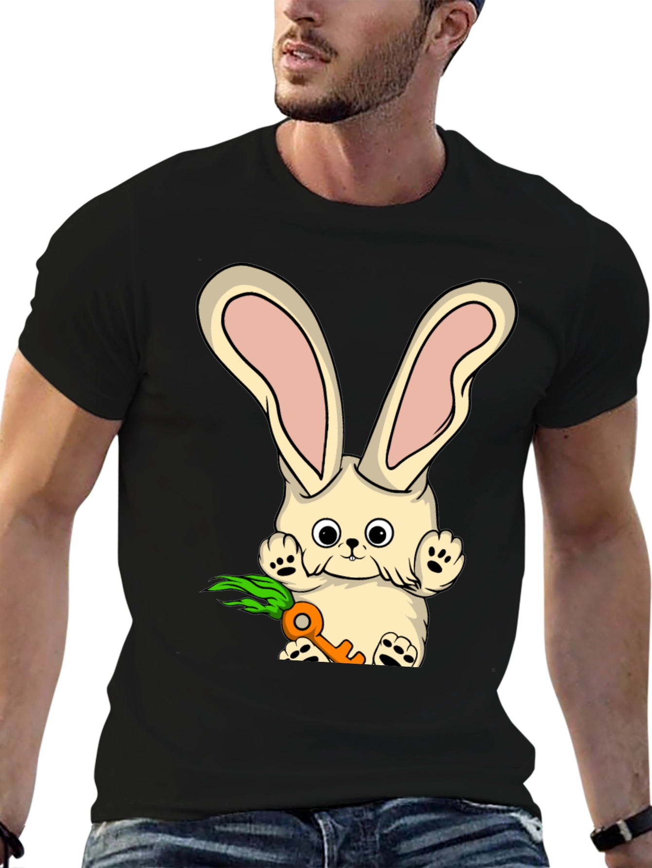 Bunny with Carrot Key Graphic Tee - Cute and Unique