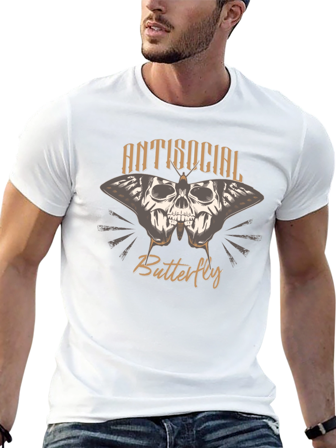 Antisocial Butterfly Skull Graphic T-Shirt