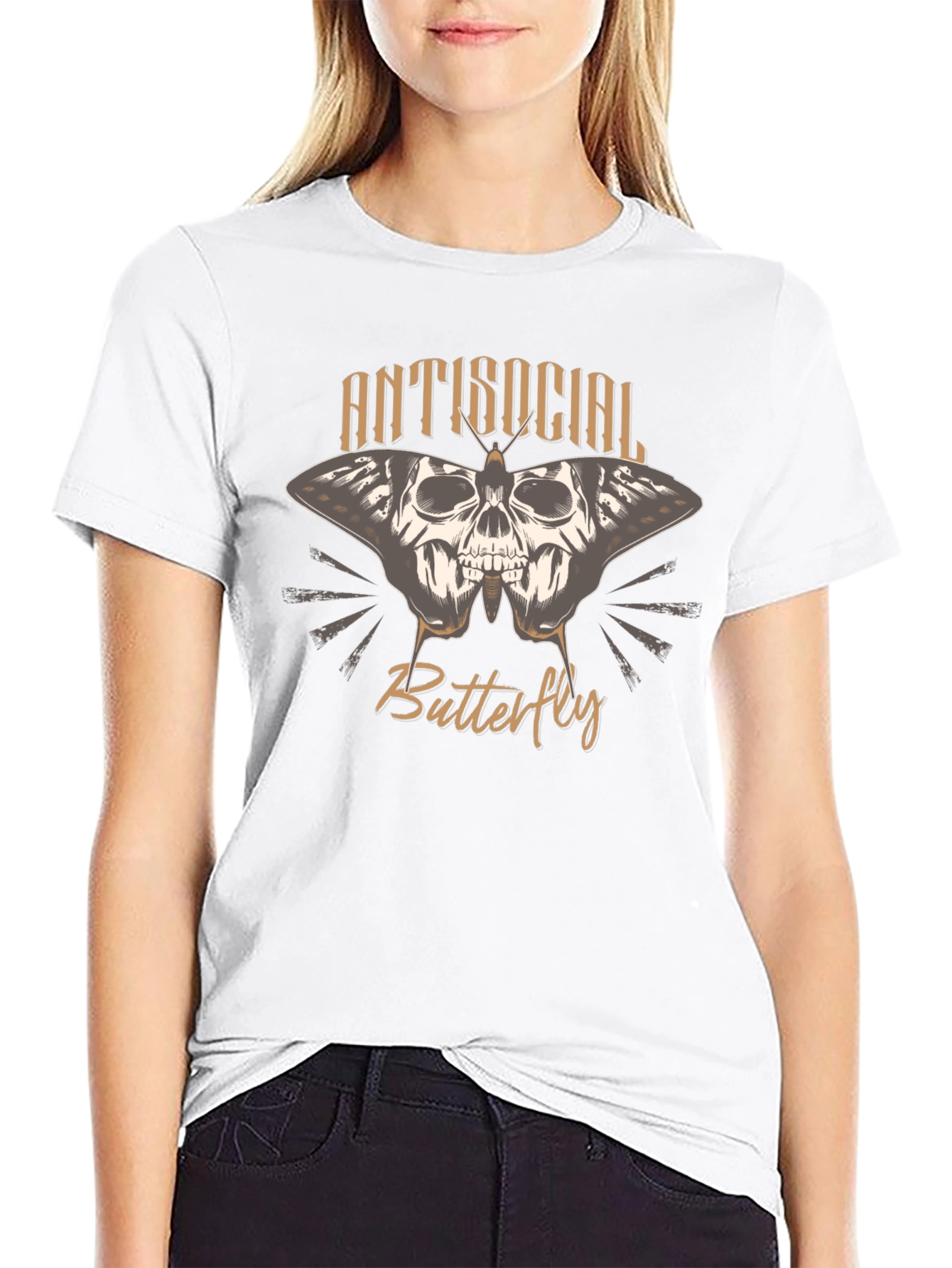 Antisocial Butterfly Skull Graphic T-Shirt