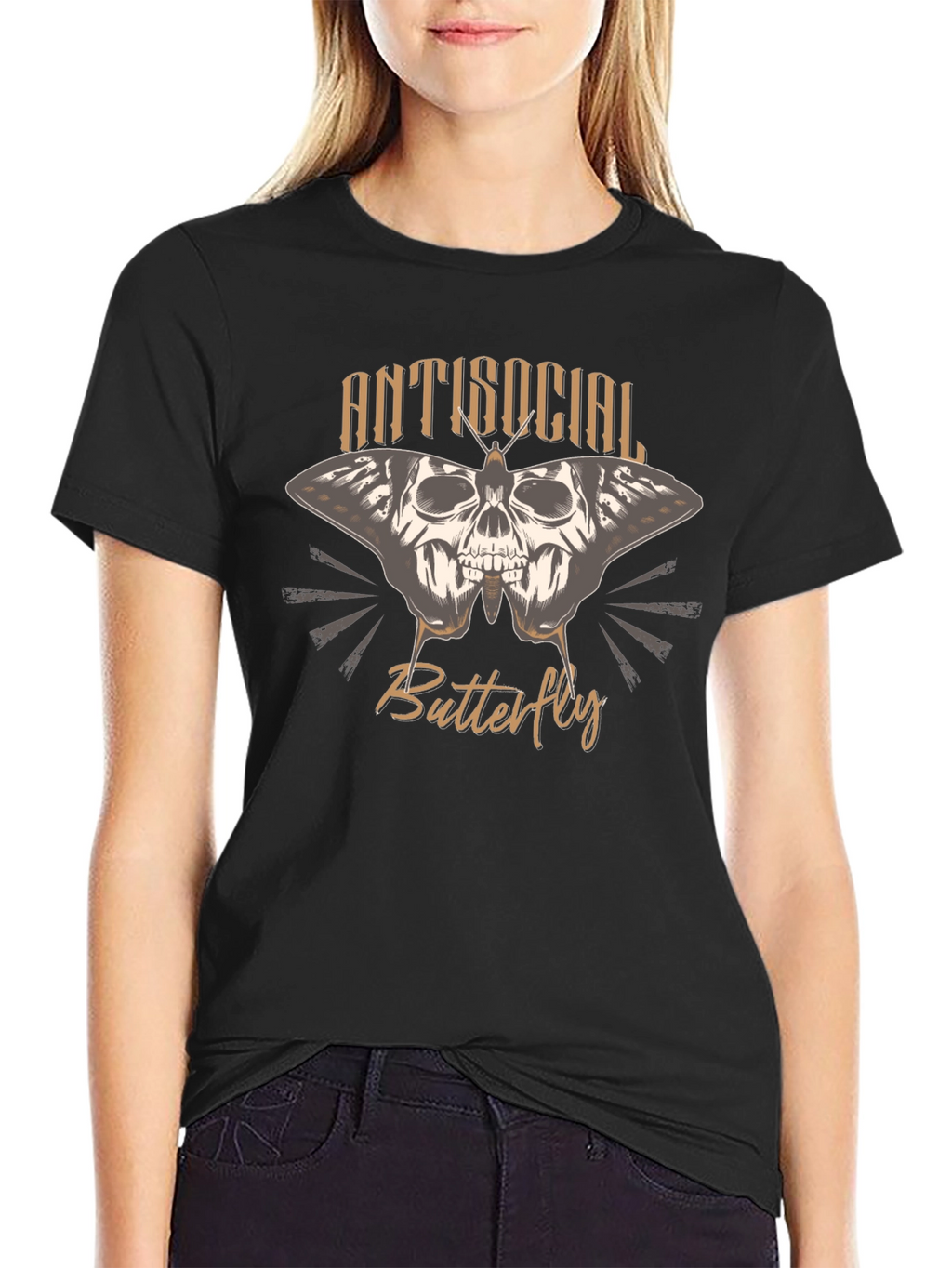 Antisocial Butterfly Skull Graphic T-Shirt