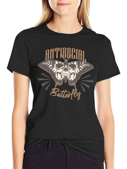 Antisocial Butterfly Skull Graphic T-Shirt