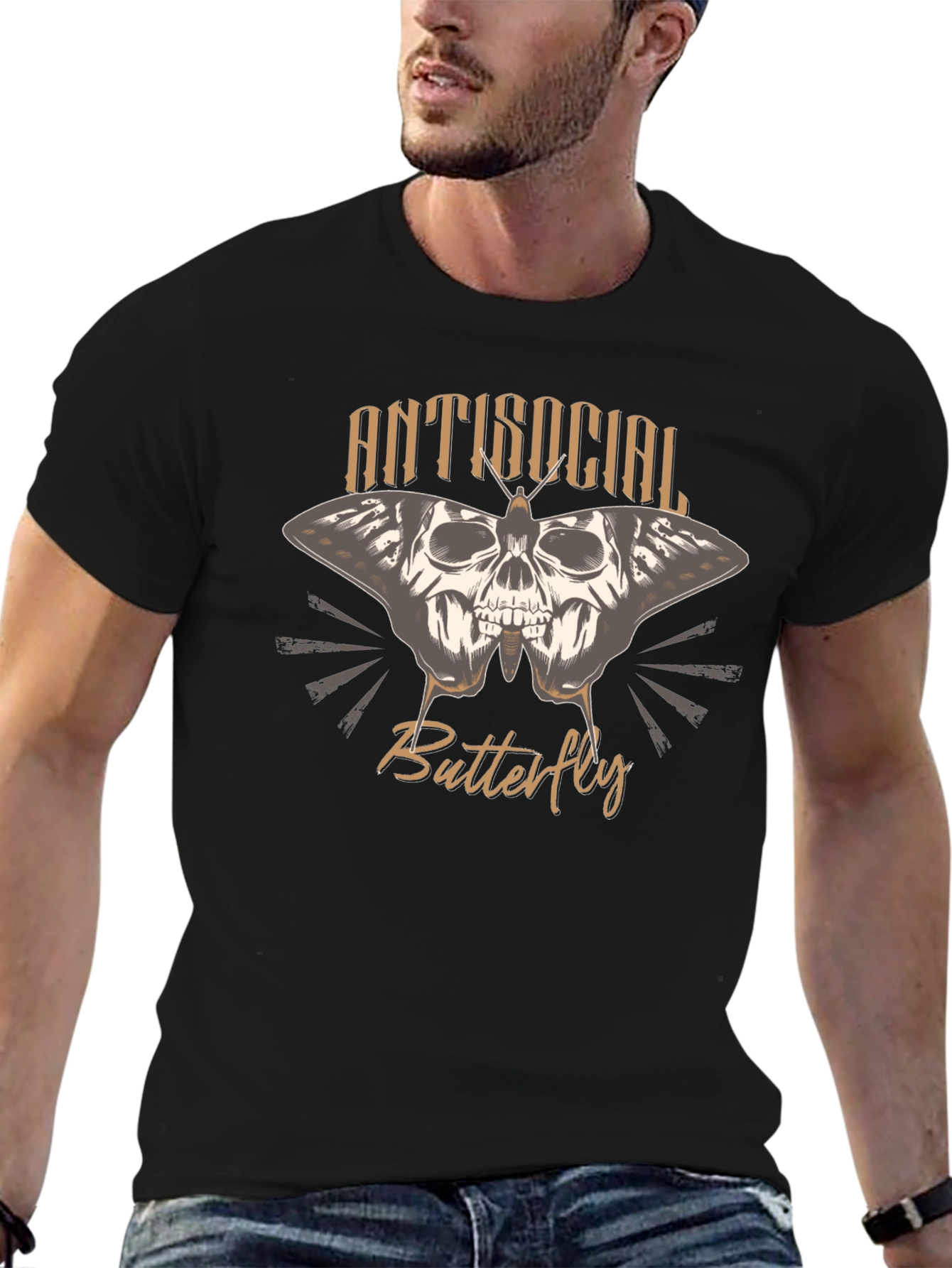 Antisocial Butterfly Skull Graphic T-Shirt