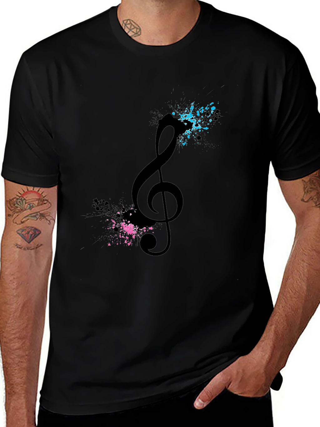 Musical Clef Graphic Tee - Mens Black T-Shirt