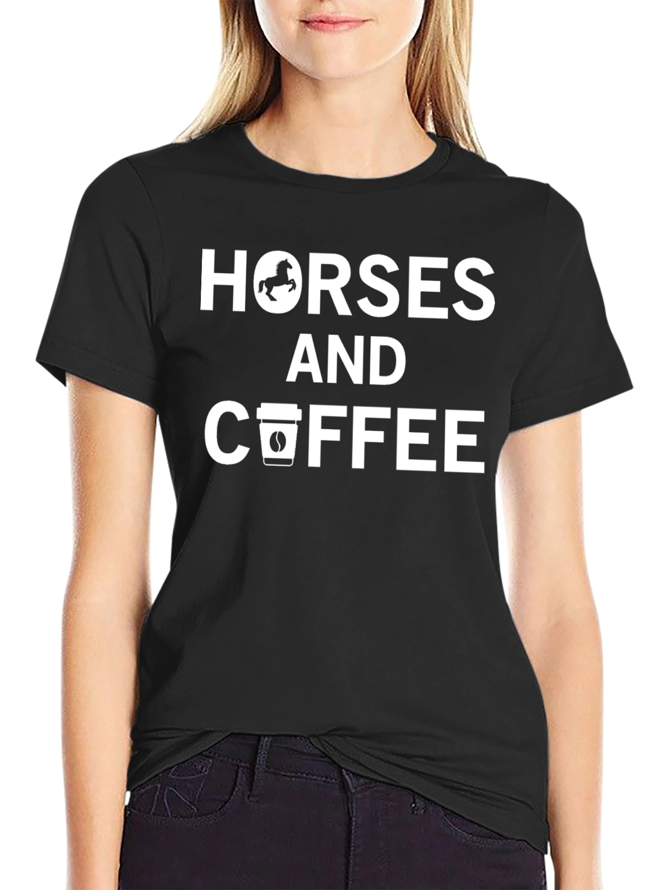 Horses and Coffee Black Graphic Tee