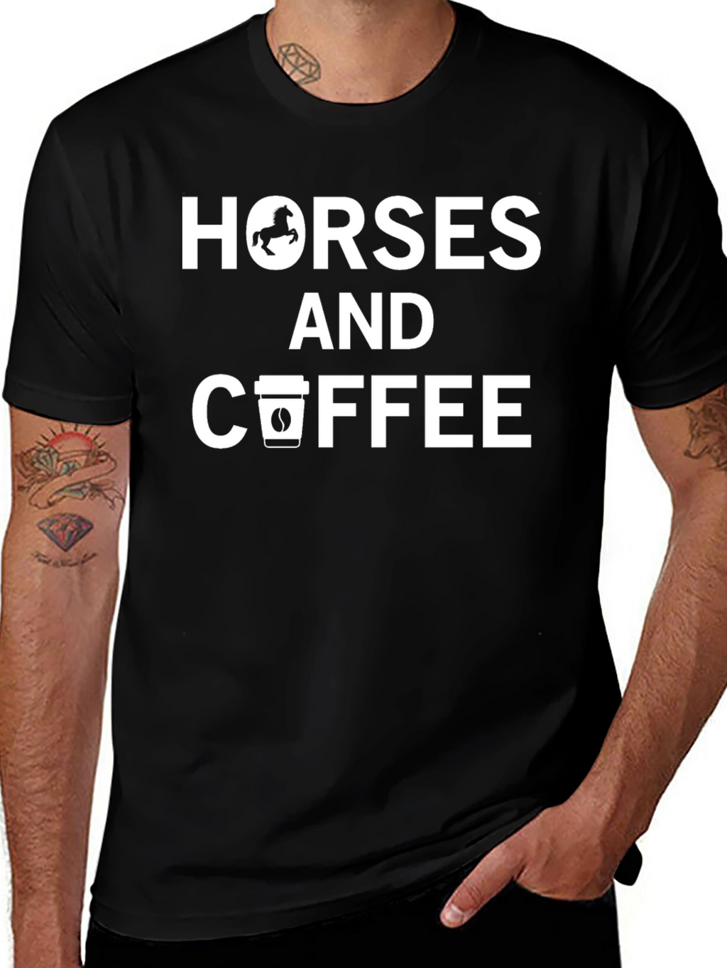 Horses and Coffee Black Graphic Tee