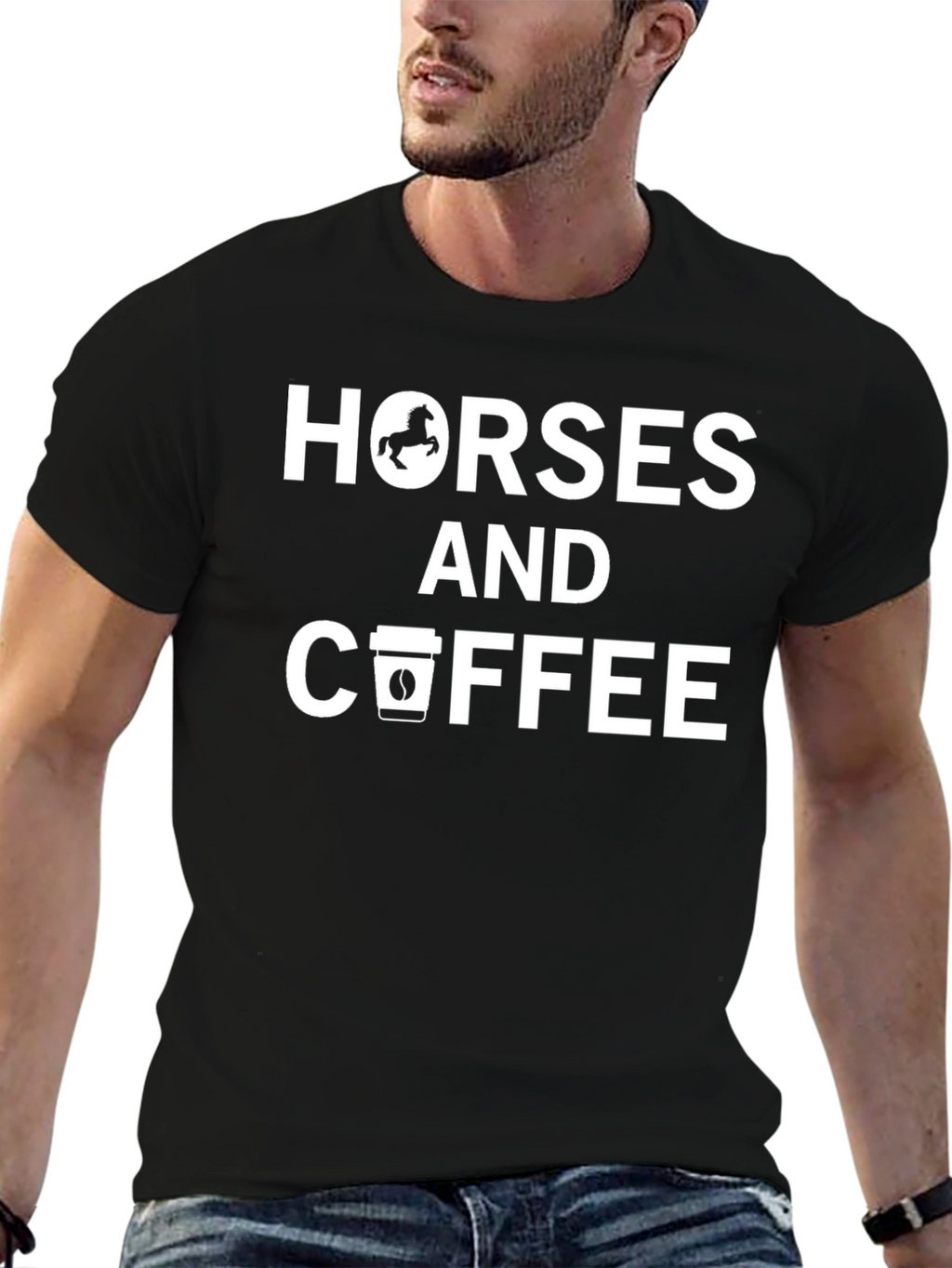 Horses and Coffee Black Graphic Tee