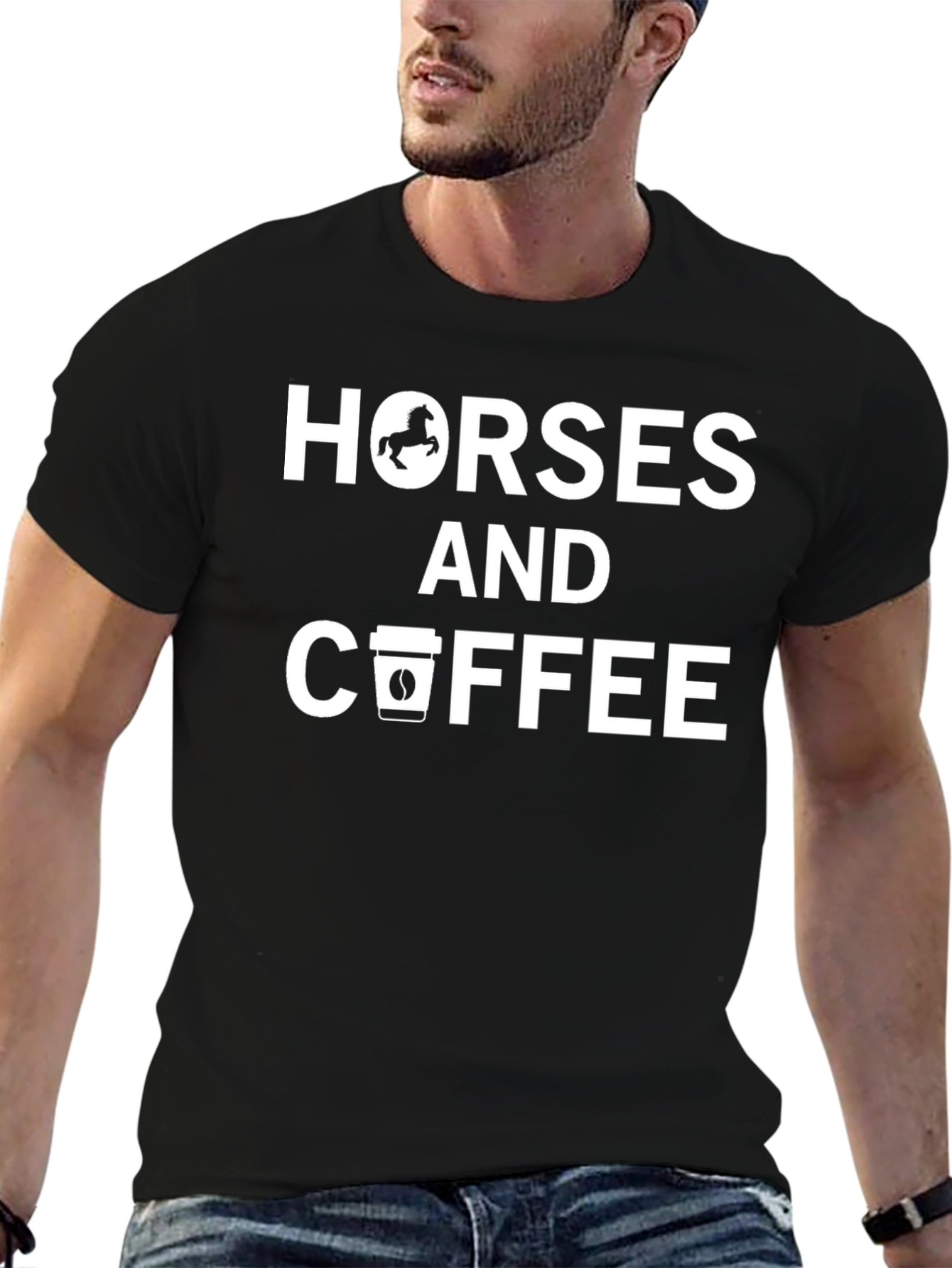 Horses and Coffee Black Graphic Tee