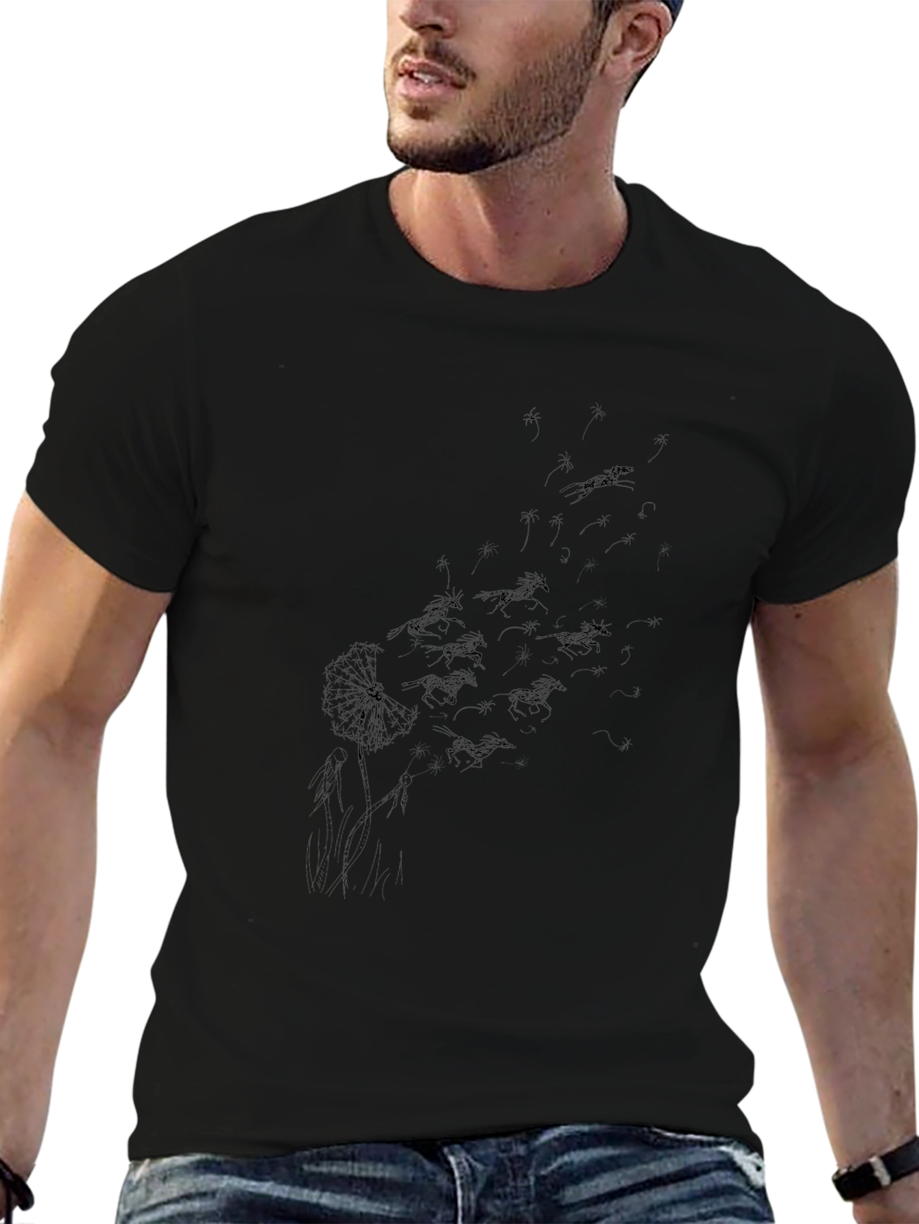 Black Dandelion Horse Print T-Shirt