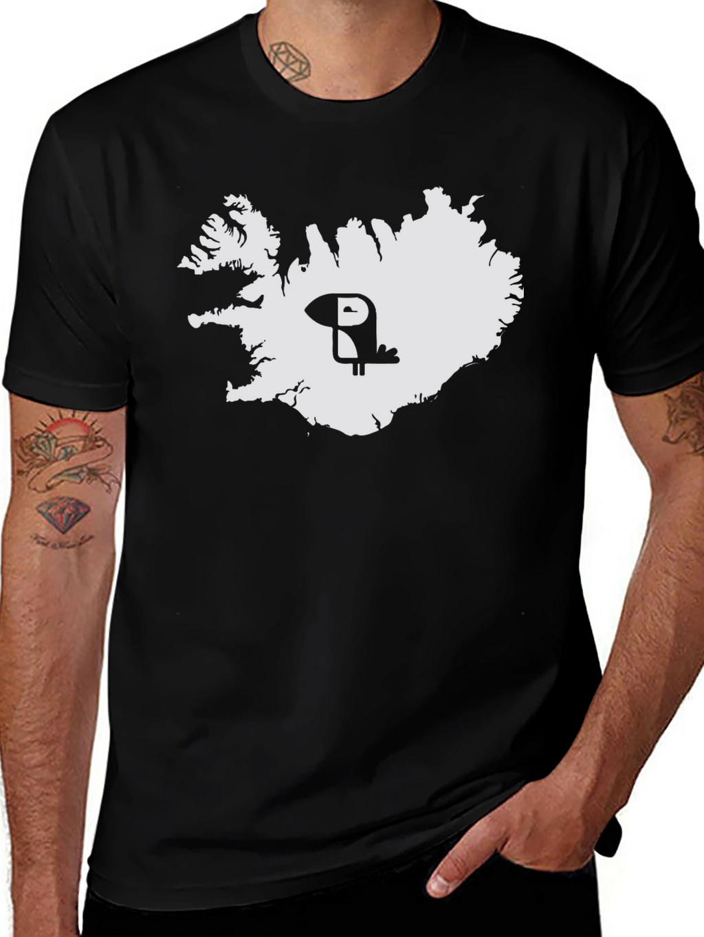 Iceland Puffin Map Tee - Black Cotton Graphic T-Shirt