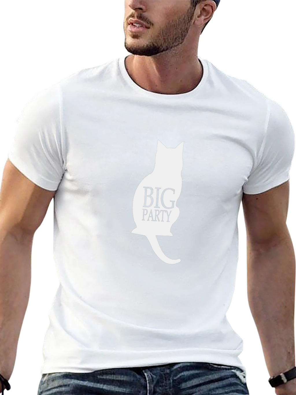 Big Party Cat Silhouette Black T-Shirt
