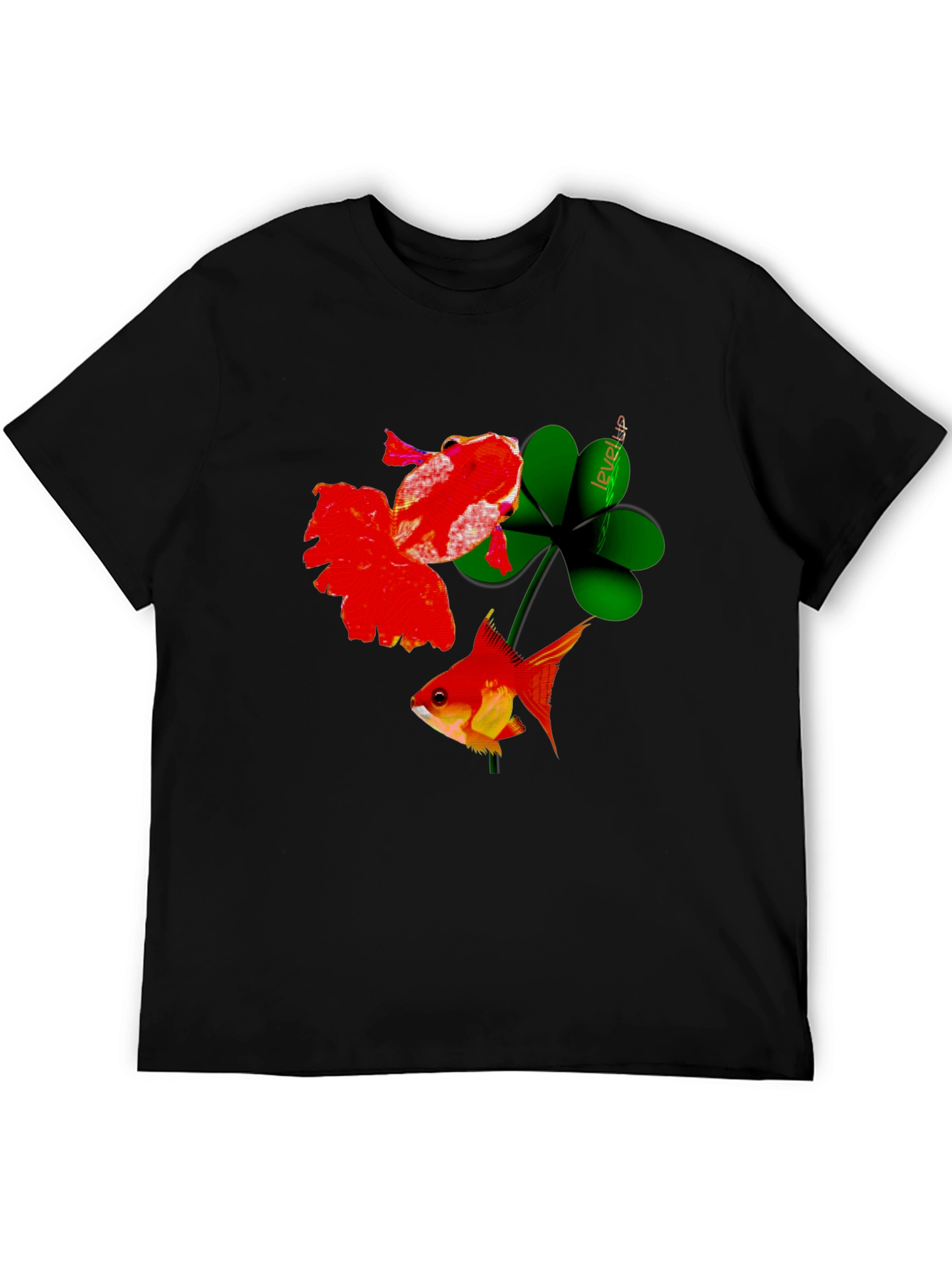 Lucky Goldfish Graphic Tee - Black Cotton T-Shirt