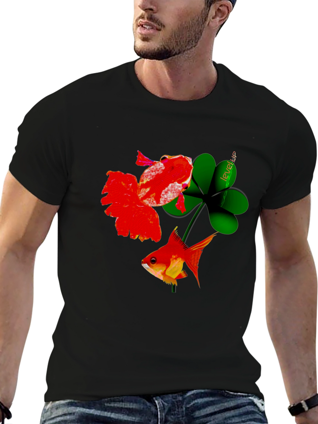 Lucky Goldfish Graphic Tee - Black Cotton T-Shirt