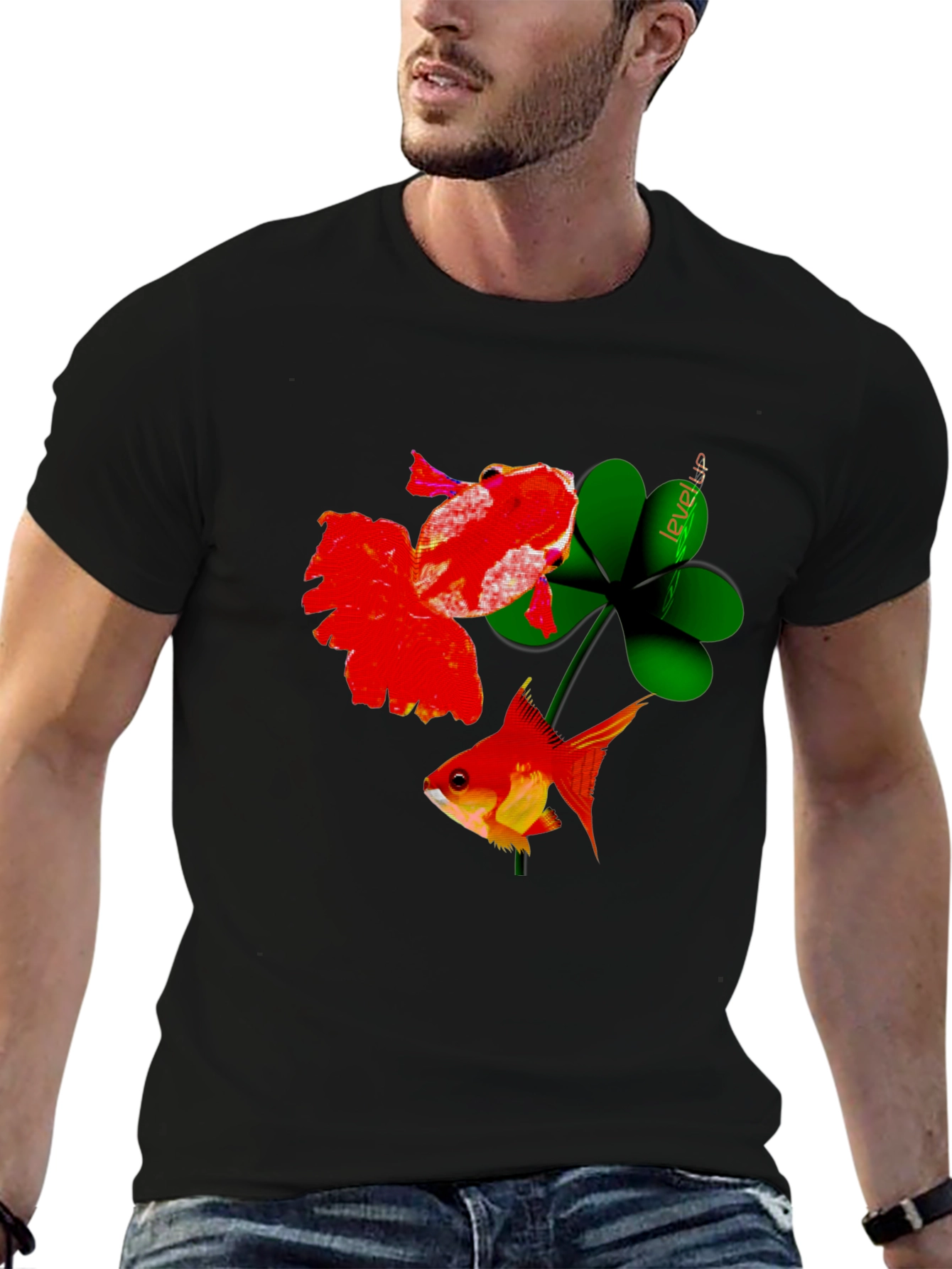 Lucky Goldfish Graphic Tee - Black Cotton T-Shirt