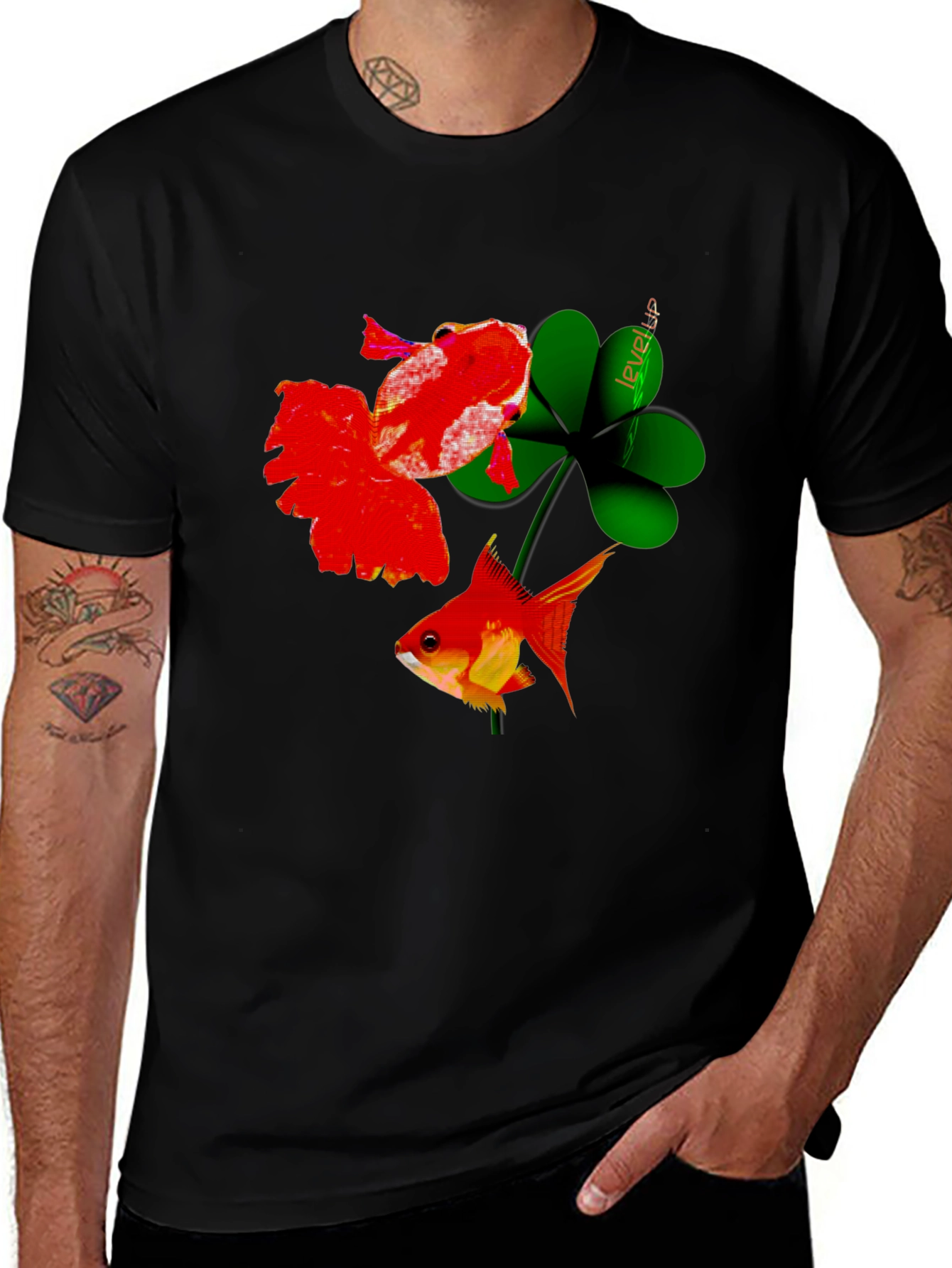 Lucky Goldfish Graphic Tee - Black Cotton T-Shirt