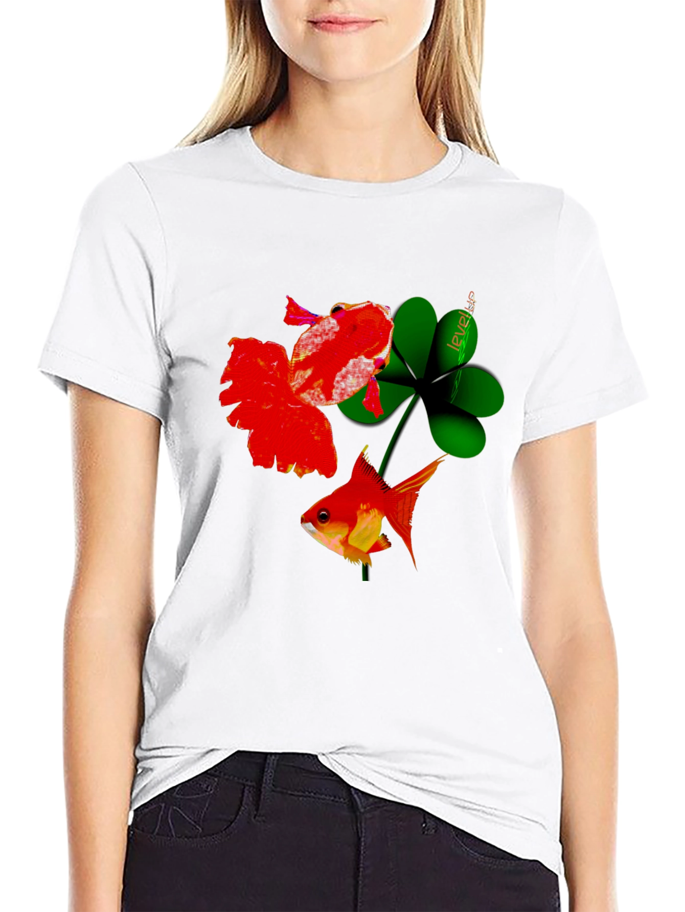 Lucky Goldfish Graphic Tee - Black Cotton T-Shirt