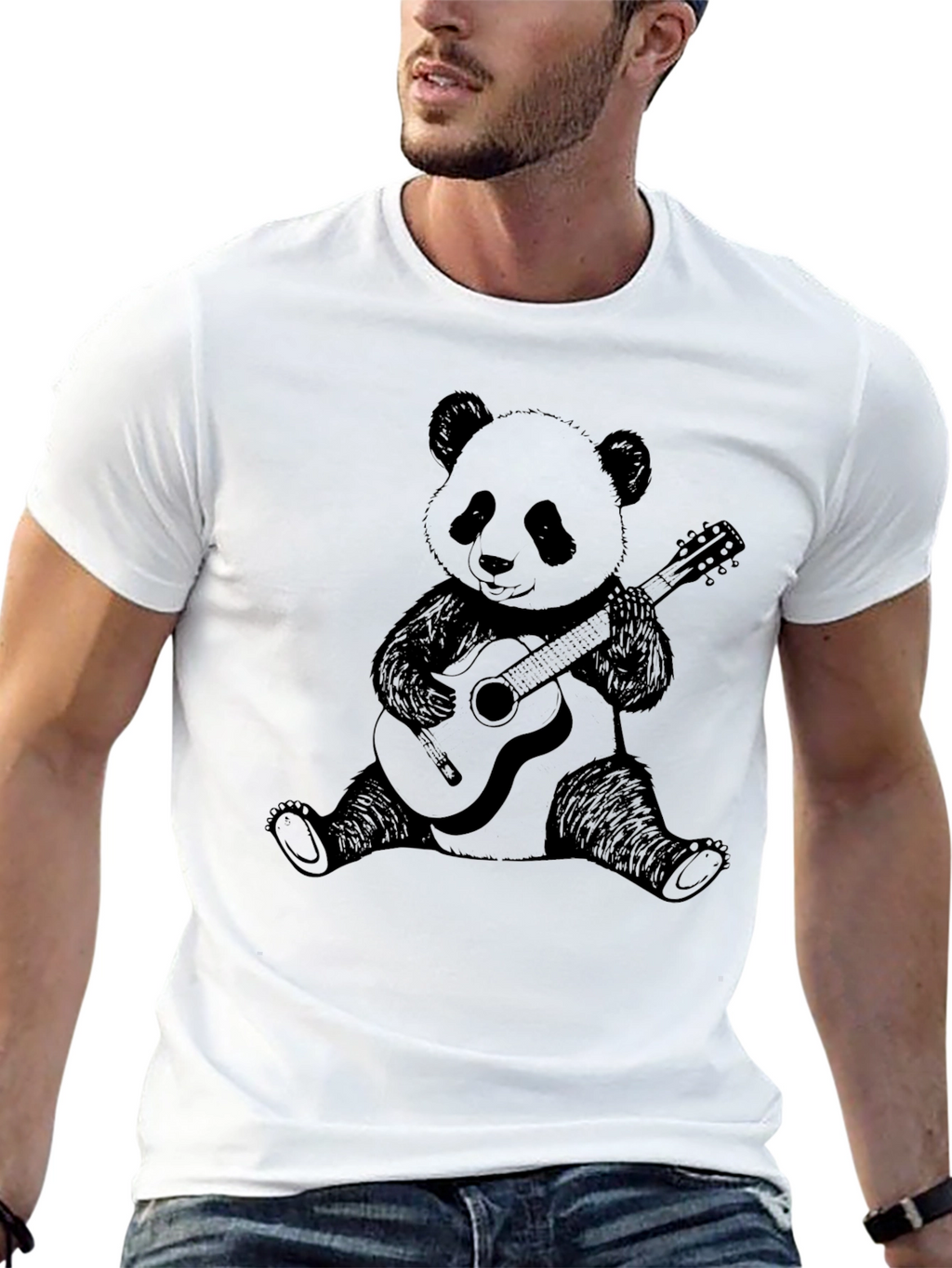 Panda Guitarist Graphic Tee - Unisex Black Cotton T-Shirt