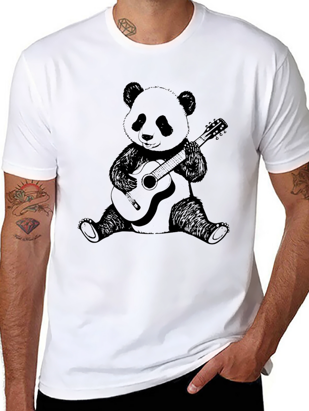 Panda Guitarist Graphic Tee - Unisex Black Cotton T-Shirt
