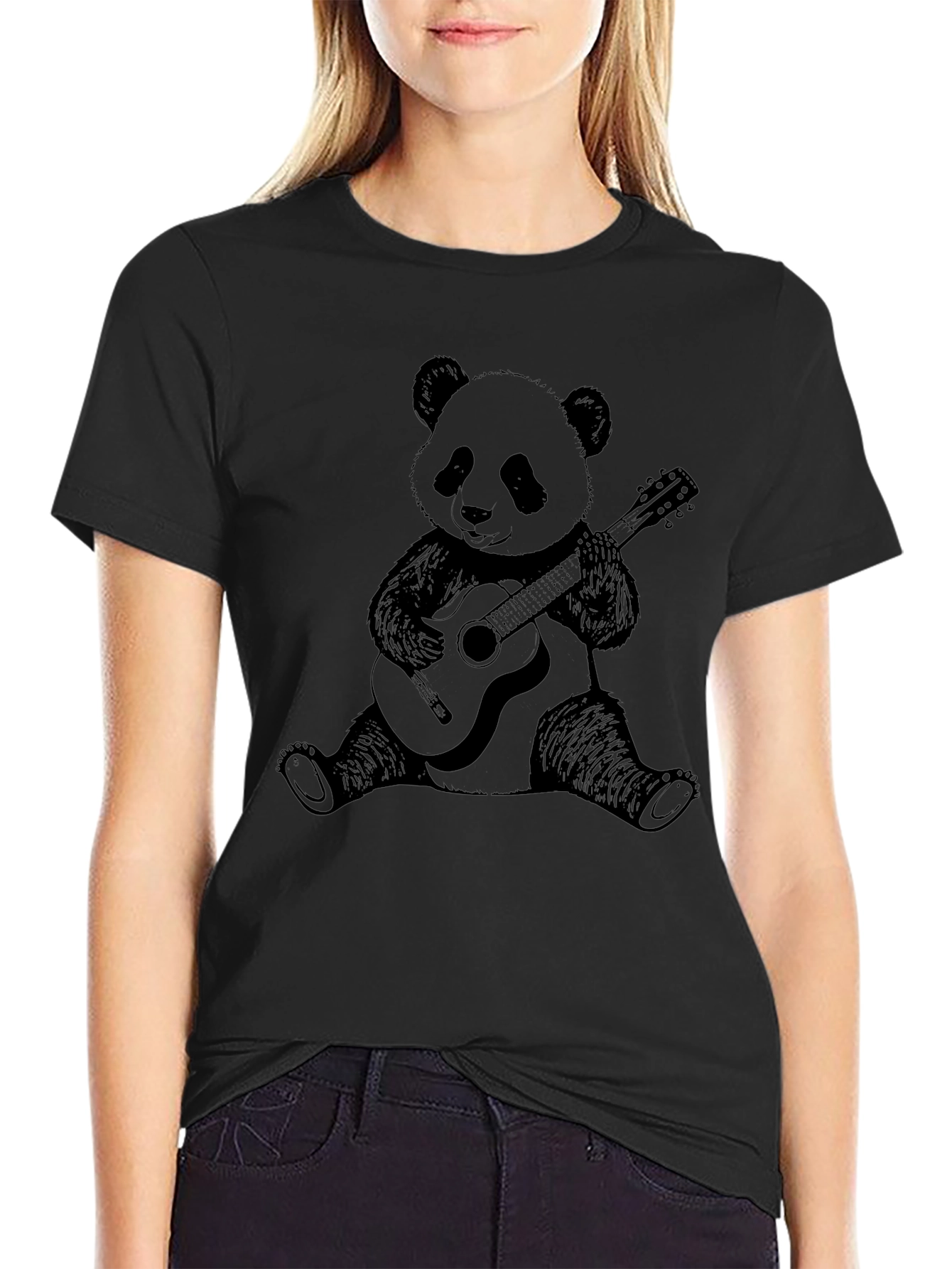 Panda Guitarist Graphic Tee - Unisex Black Cotton T-Shirt