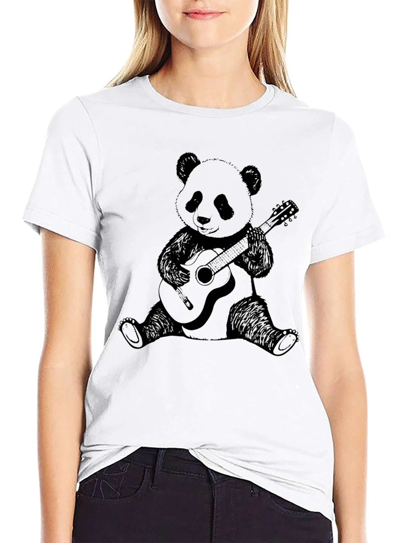 Panda Guitarist Graphic Tee - Unisex Black Cotton T-Shirt