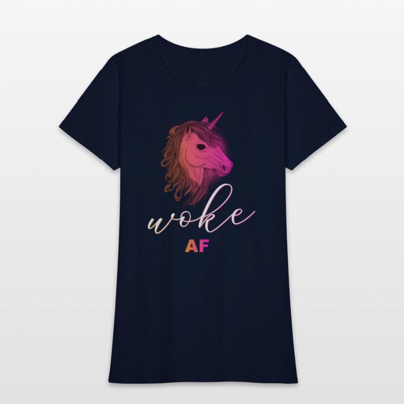 Unicorn with funny quote: WOKE AF