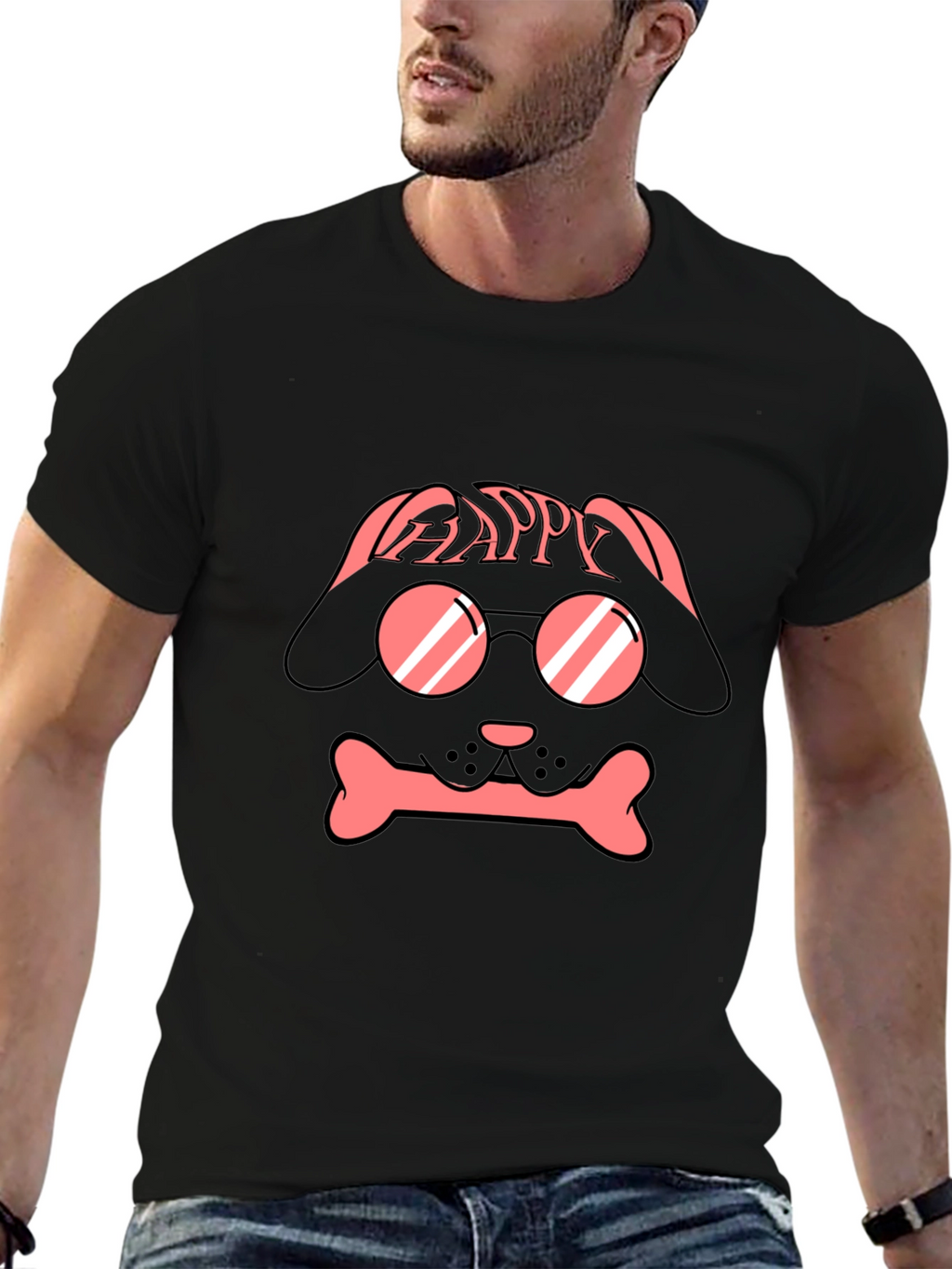 Dog with Glasses T-Shirt - Happy Design