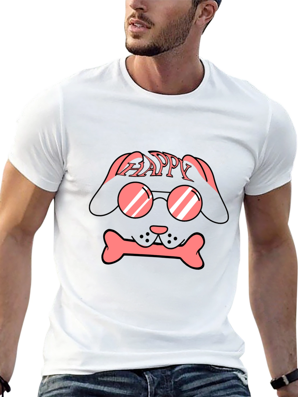 Dog with Glasses T-Shirt - Happy Design