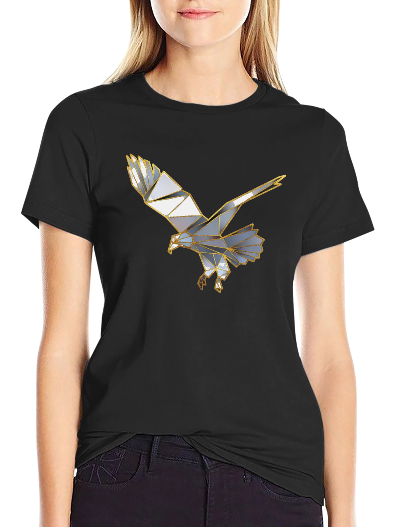 Geometric Eagle Graphic Black T-Shirt