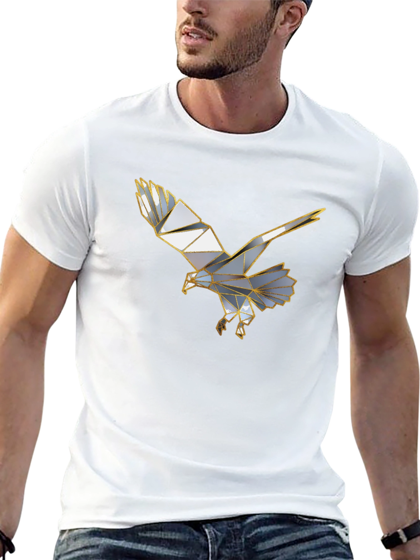 Geometric Eagle Graphic Black T-Shirt