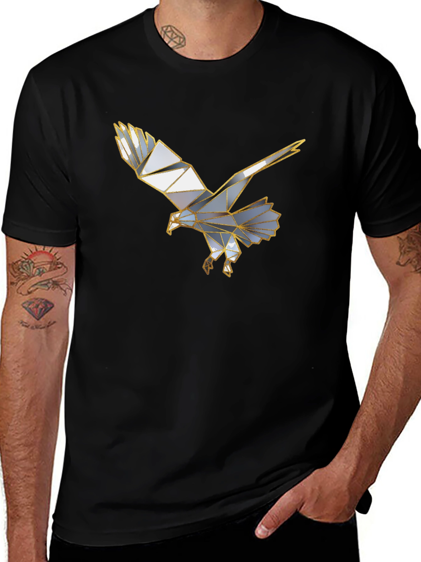 Geometric Eagle Graphic Black T-Shirt