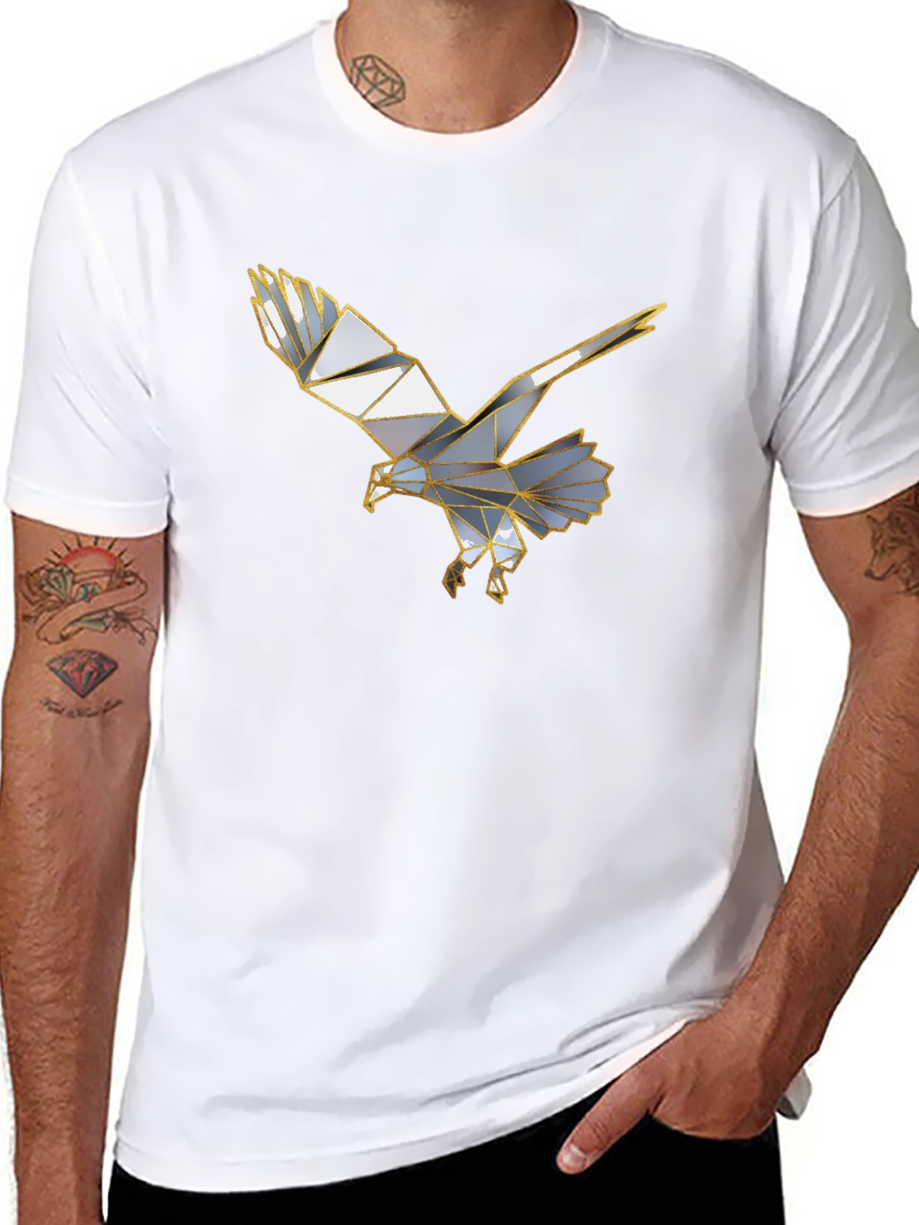 Geometric Eagle Graphic Black T-Shirt