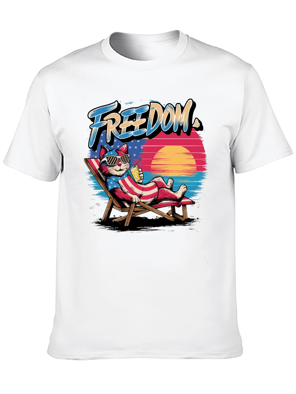 Freedom Cat T-Shirt: Patriotic Beach Vibes