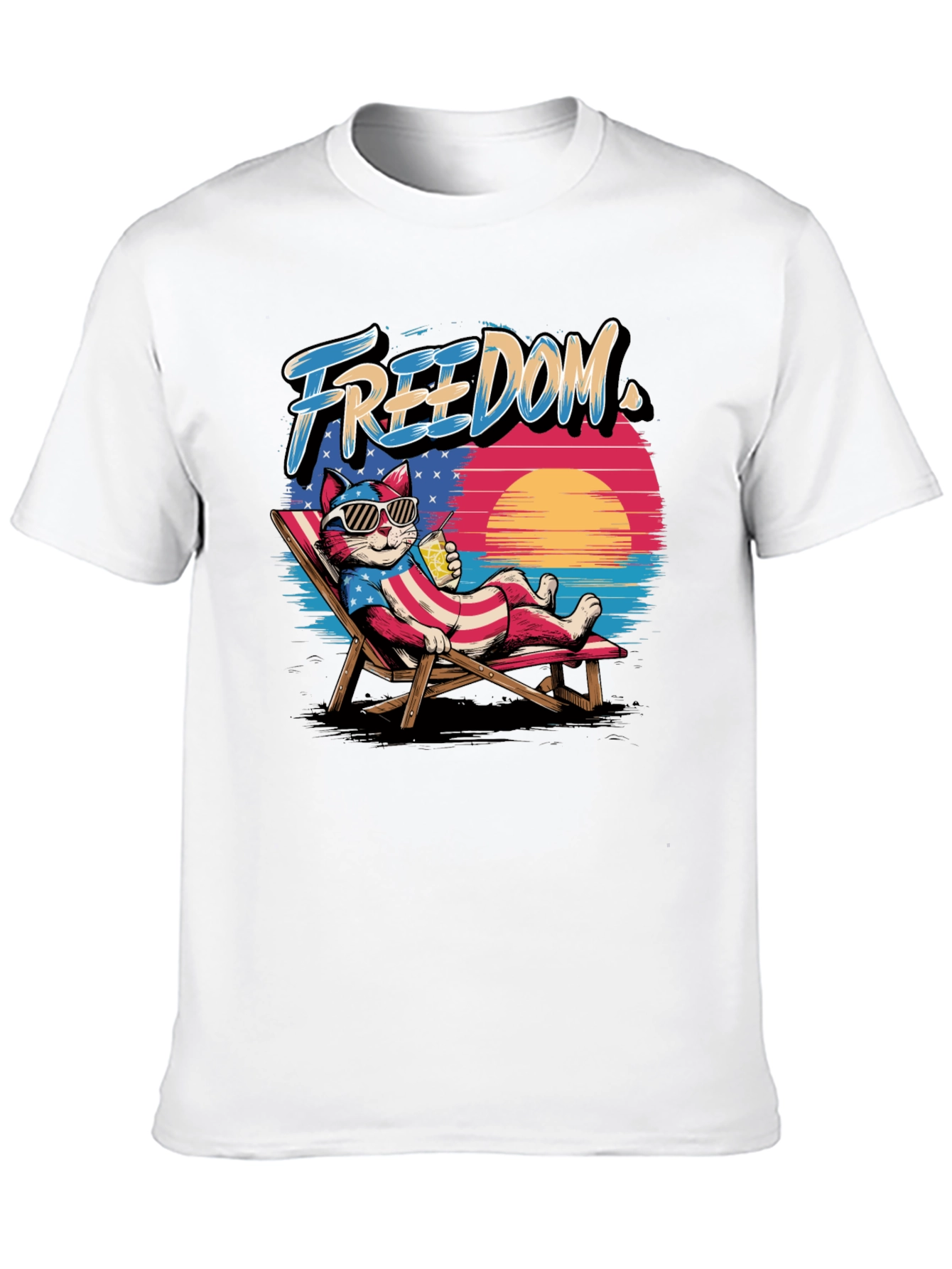 Freedom Cat T-Shirt: Patriotic Beach Vibes