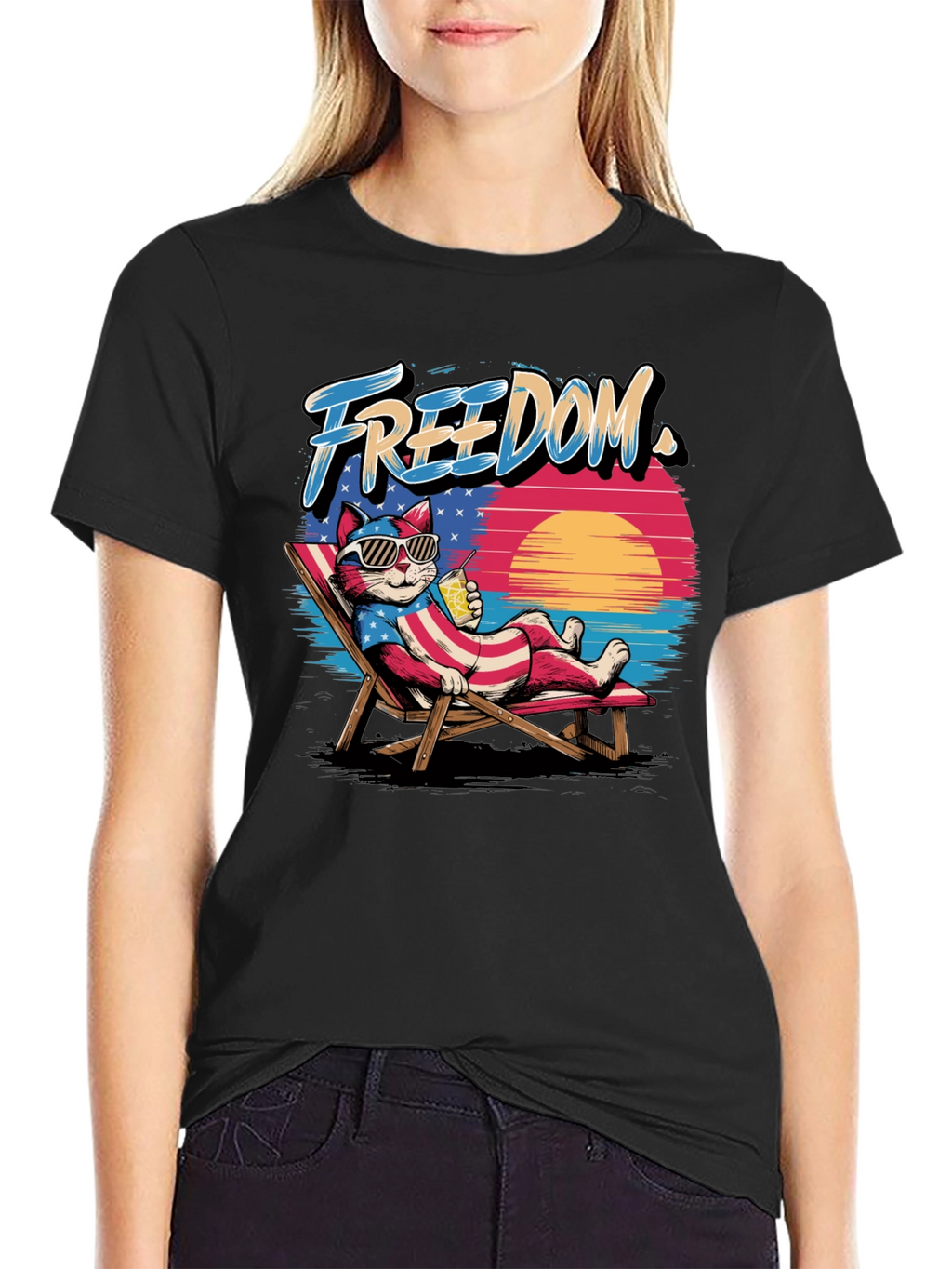 Freedom Cat T-Shirt: Patriotic Beach Vibes