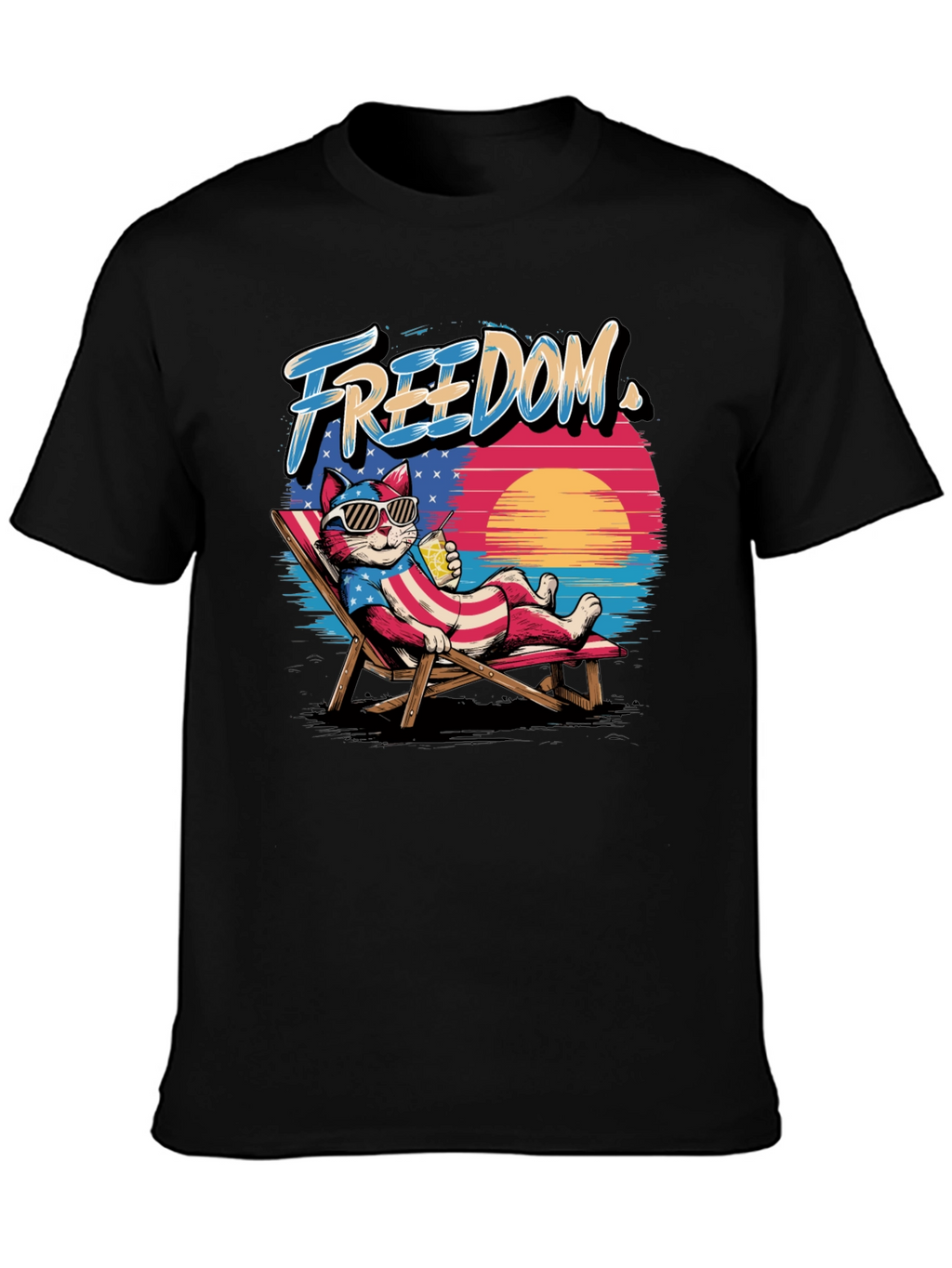 Freedom Cat T-Shirt: Patriotic Beach Vibes