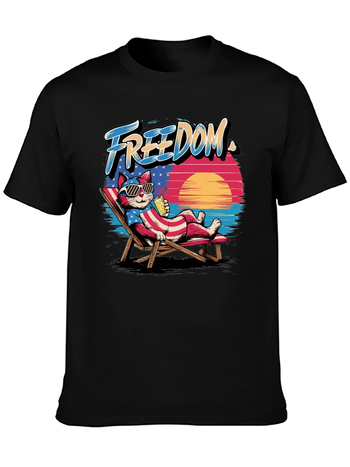 Freedom Cat T-Shirt: Patriotic Beach Vibes