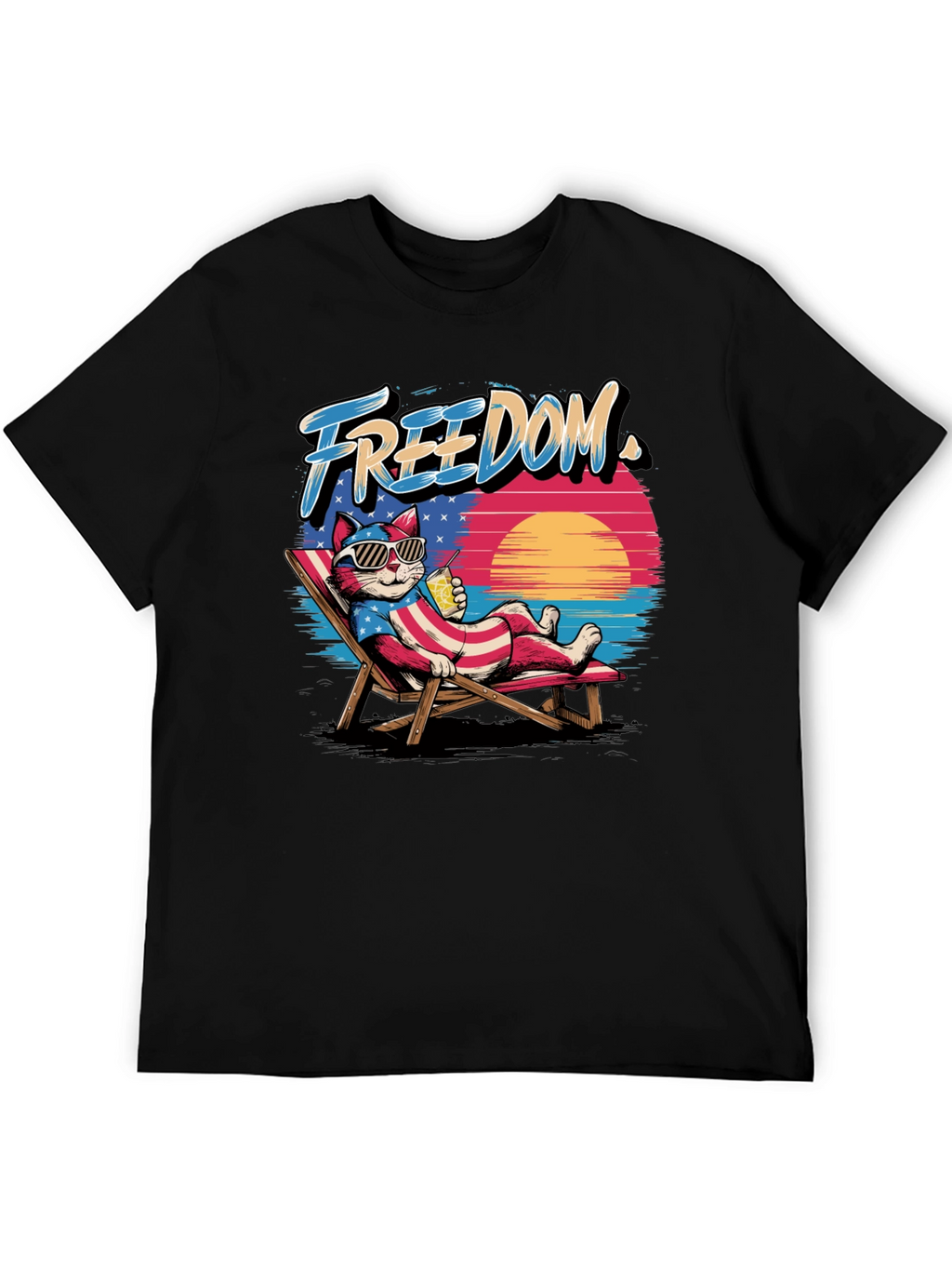 Freedom Cat T-Shirt: Patriotic Beach Vibes