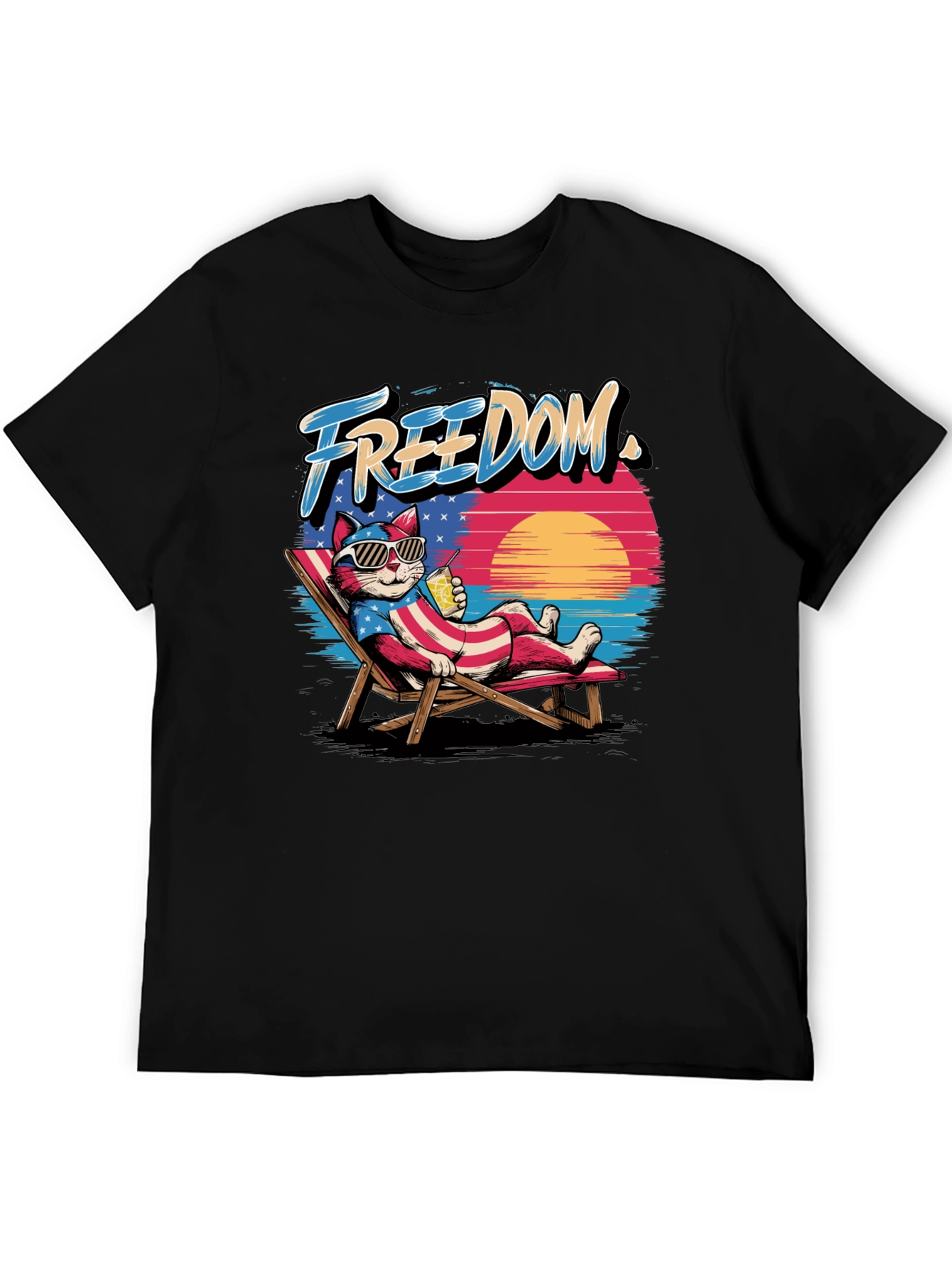 Freedom Cat T-Shirt: Patriotic Beach Vibes