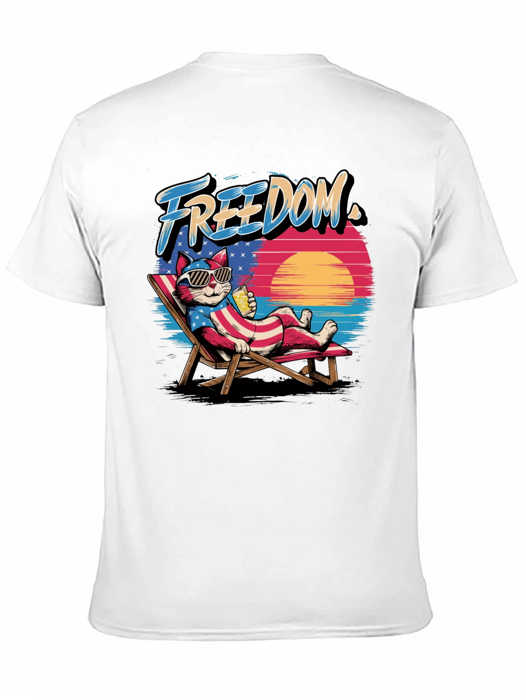Freedom Cat T-Shirt: Patriotic Beach Vibes