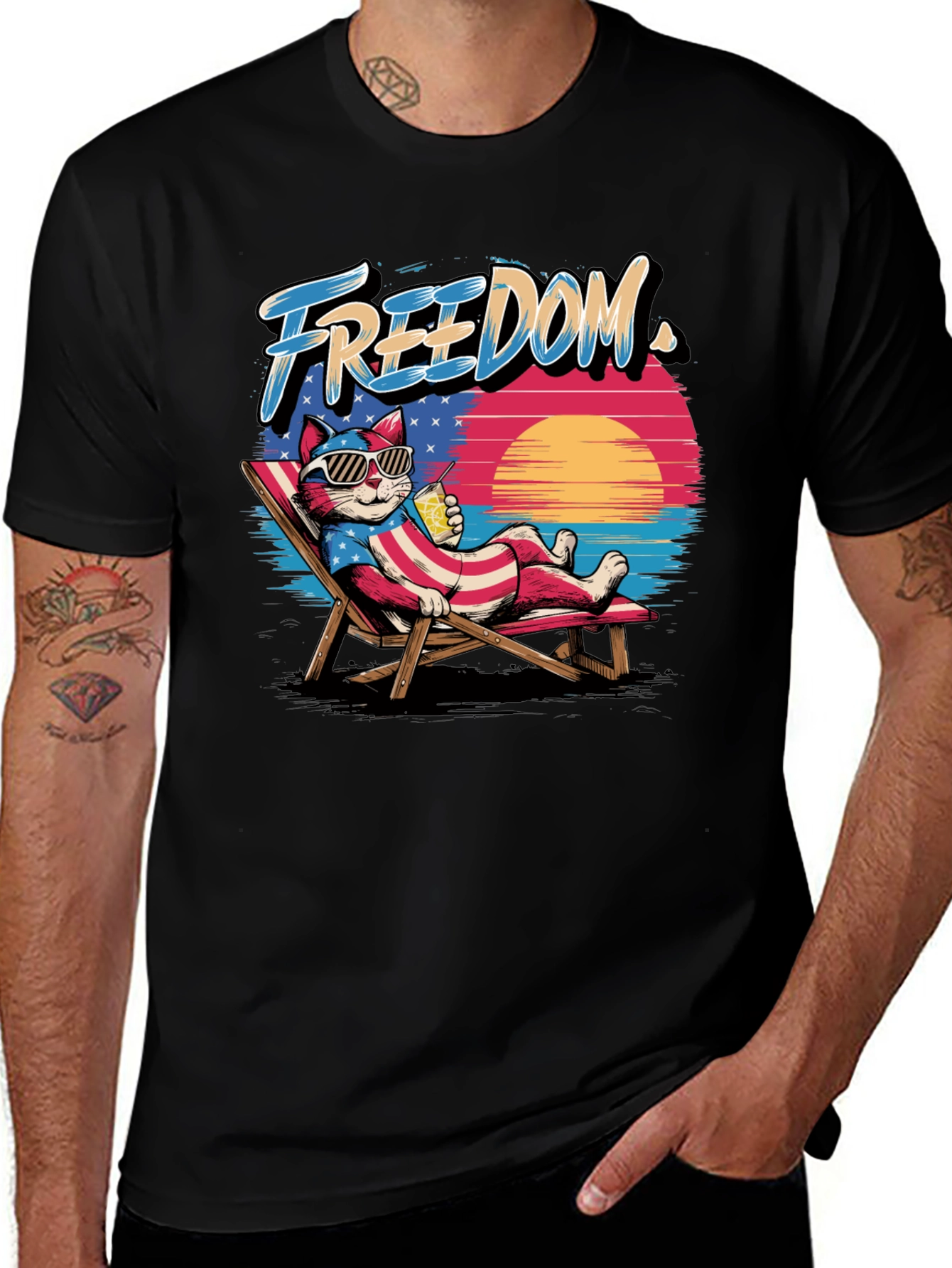 Freedom Cat T-Shirt: Patriotic Beach Vibes