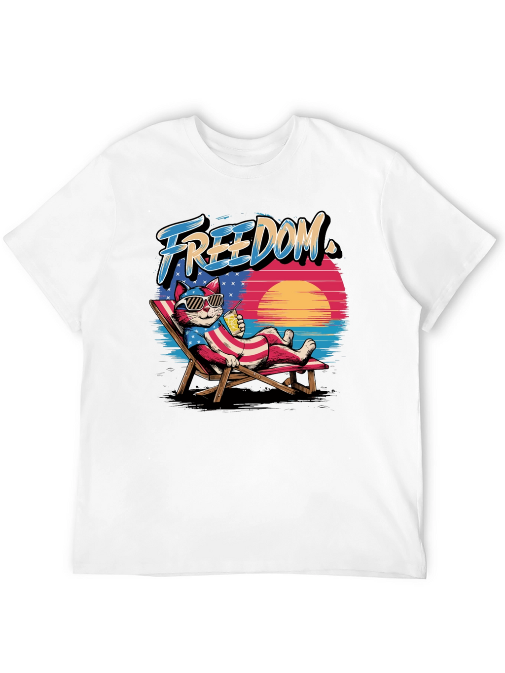 Freedom Cat T-Shirt: Patriotic Beach Vibes