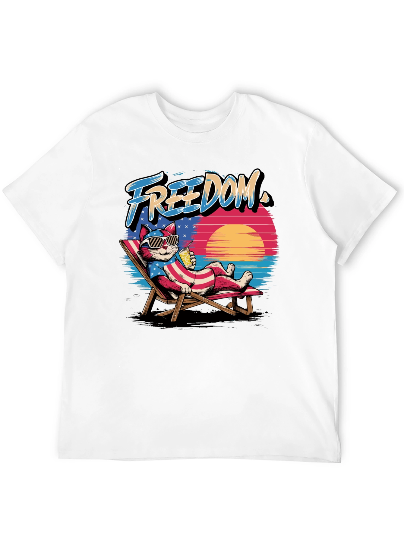 Freedom Cat T-Shirt: Patriotic Beach Vibes