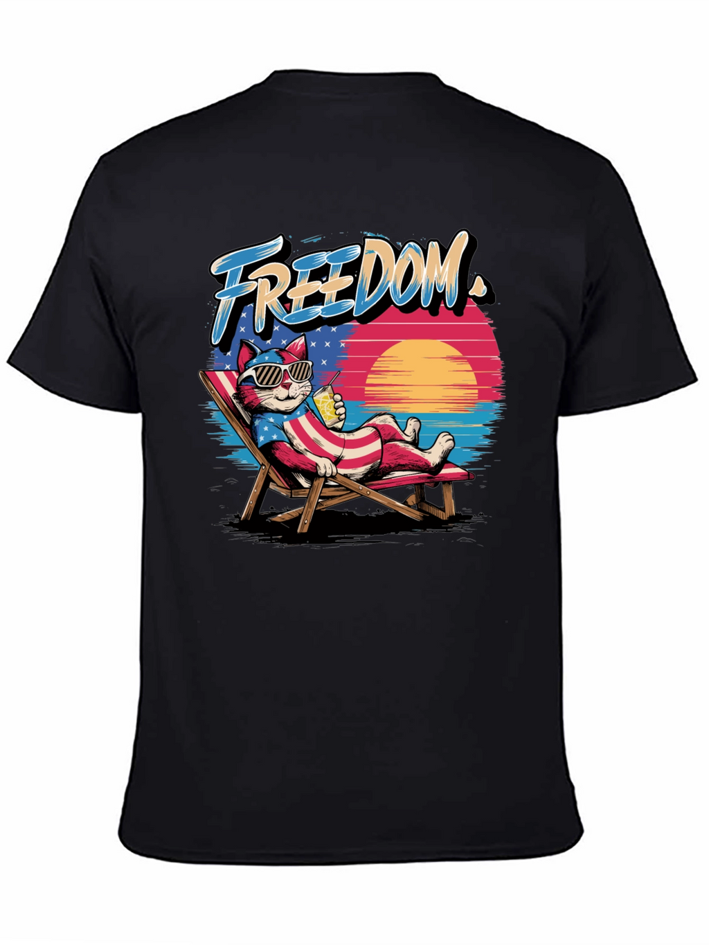 Freedom Cat T-Shirt: Patriotic Beach Vibes