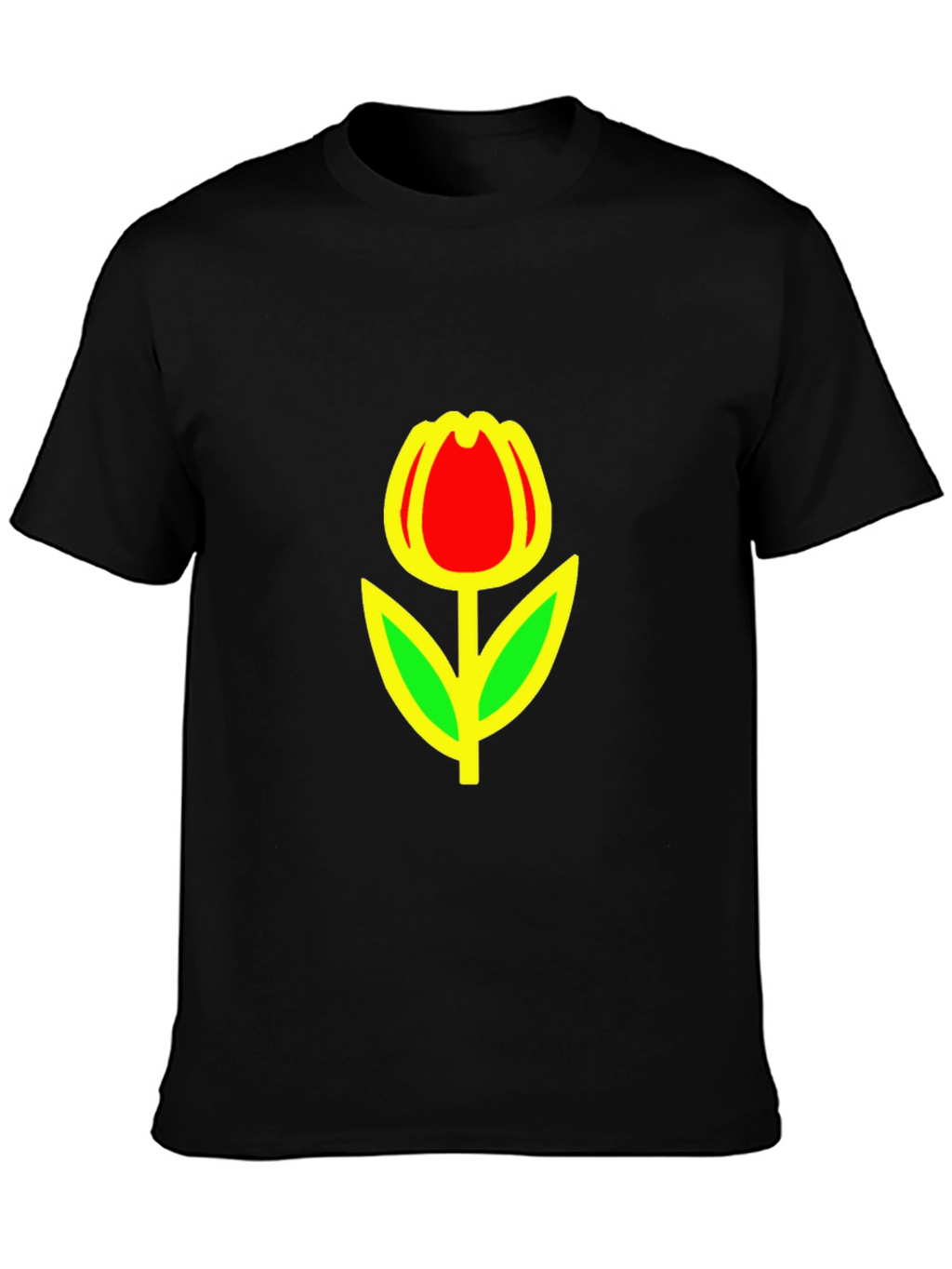 Red Tulip Graphic Black T-Shirt