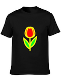 Red Tulip Graphic Black T-Shirt